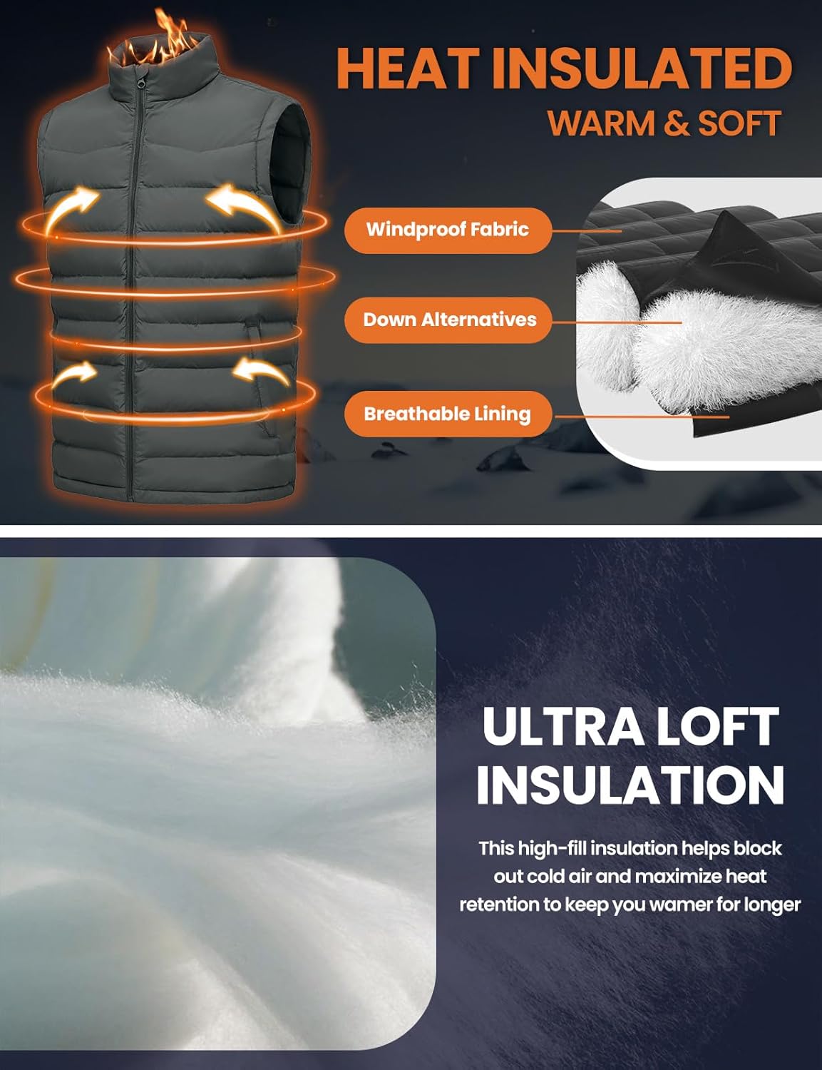 TBMPOY Men's Puffer Vest Lightweight Zip Up Sleeveless Jackets Outdoor Puffy Winter Insulated Outerwear for Running Golf - Image 4