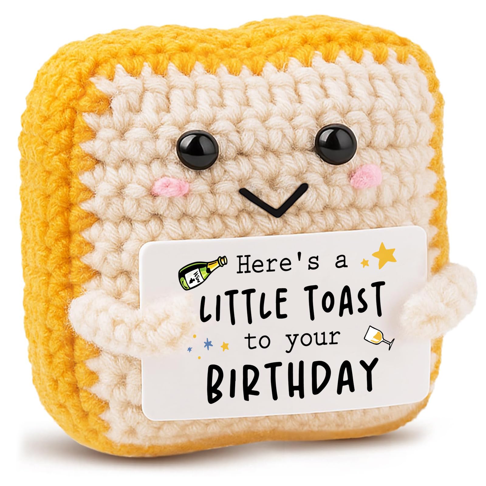 Nymora Crochet Toast Birthday Gift, Emotional Support Pickle Style Plushie with Encouragement Card - Thoughtful Birthday Presents for Women Men Sister Colleague, Cute Desk Accessory & Keepsake
