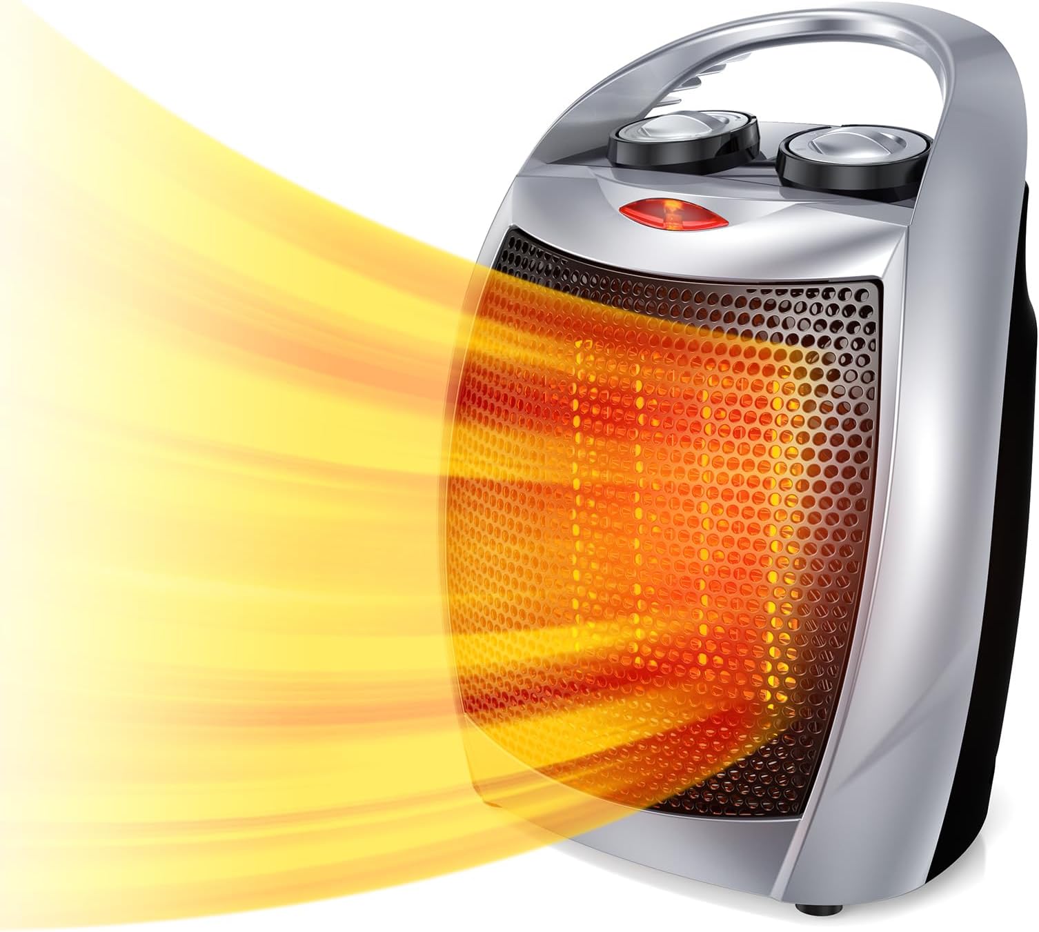 Rintuf Small Space Heater, 1500W Electric, PTC Fast Heating Ceramic Heater with 3 Modes, Adjustable Thermostat, Overheat/Tip-Over Protection, Portable Heater for Office Room Desk Indoor Use
