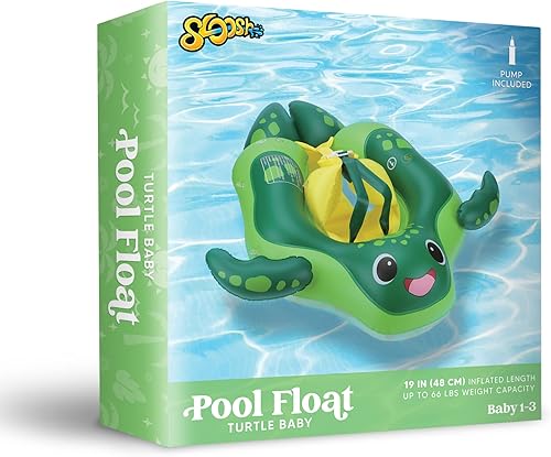 Miniatura 7 de Sloosh Baby Swimming Floats with Removable Sun Canopy, Inflatable Baby Pool Float, Sea Turtle Design Infant Baby Swim Float Ring Swimming Pool