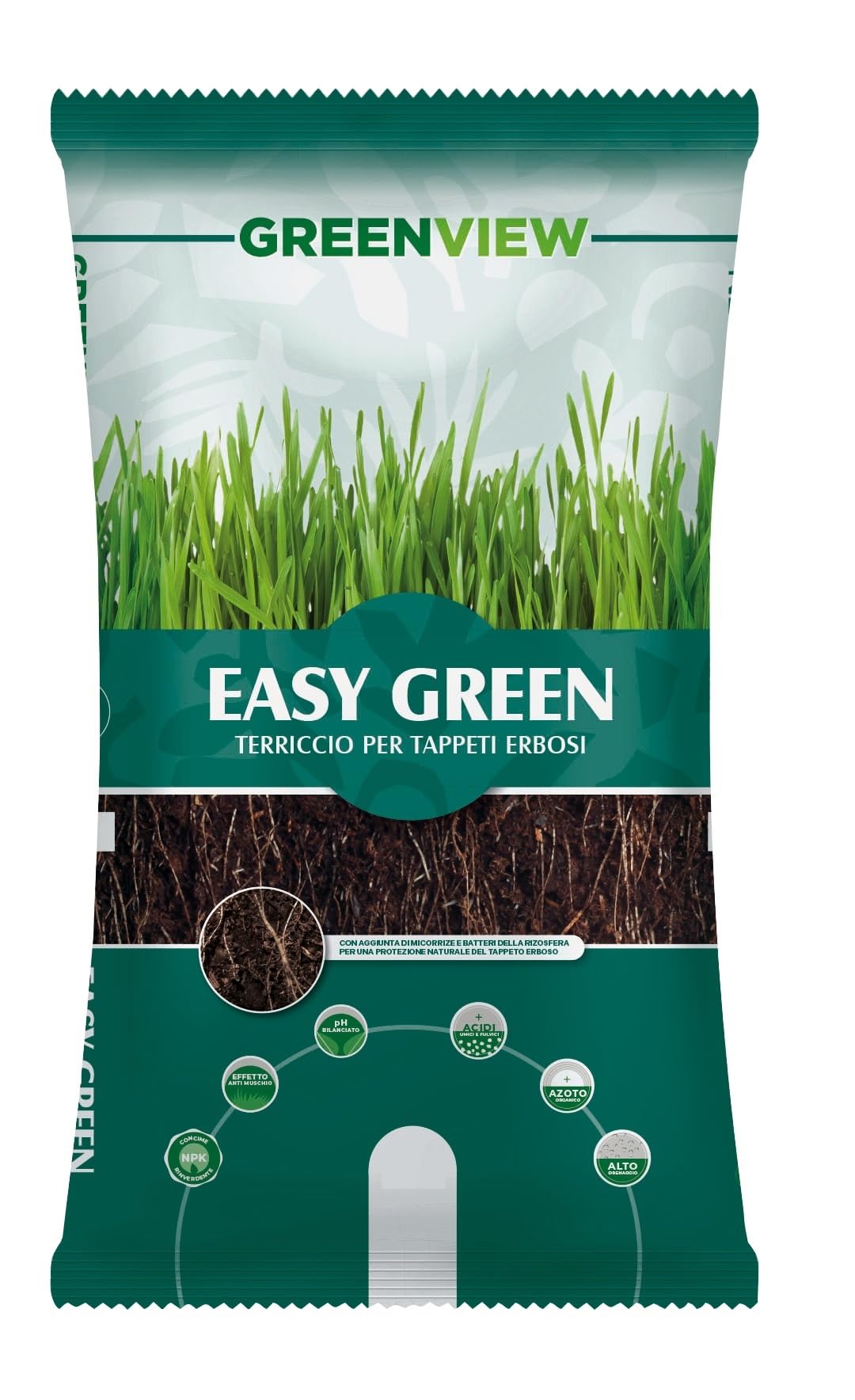 Greenview 70 Litri Terriccio EASY GREEN, substrato di alta qualità per qualsiasi Tappeto Erboso, soffice, drenante, ideale per semina trasemina e rigenerazione