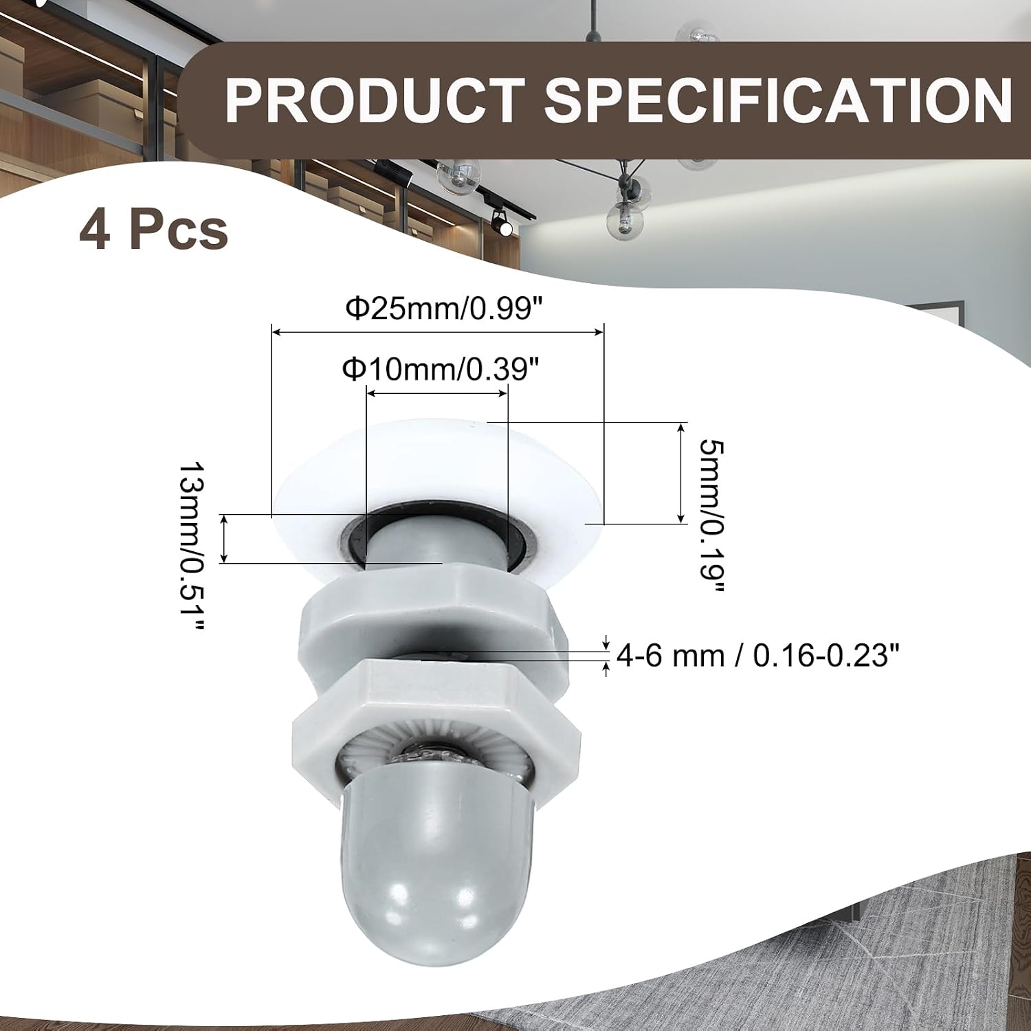 MECCANIXITY Shower Door Rollers Wheels, 25mm Diameter Bathroom Glass Shower Door Replacement Parts Runner Sliding Roller for Bathroom Glass Doors Kitchen, (Grey, Pack of 4)