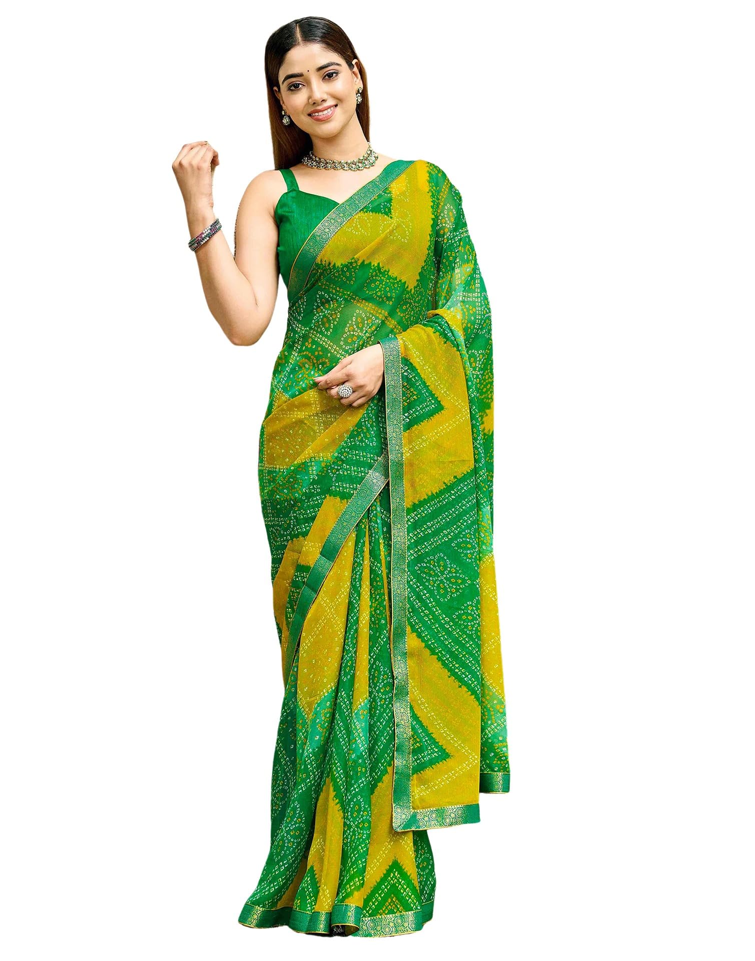 siril Women's Chiffon Bandhani Printed Saree With Unstitched Blouse-picture-32