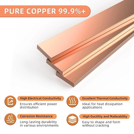 2 Pcs T2 Red Copper Flat Bar, 105mm x 20mm x 3mm Solid Copper Strip | Pure Copper Sheet Metal for DIY Crafting, Hobby, Machining & Metalworking, Corrosion Resistant & Easy to Cut, Drill, Bend