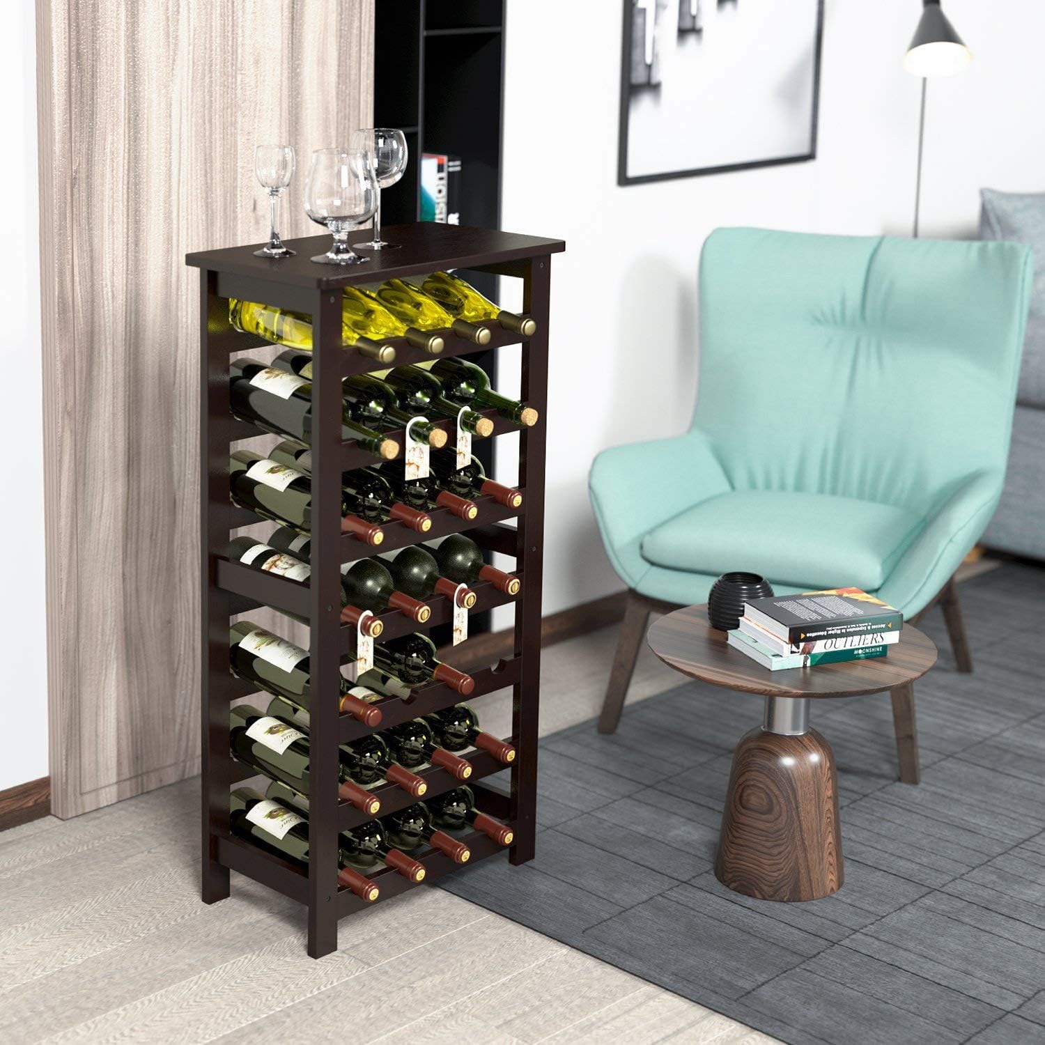 Modular Wine Rack Free Standing Wine Storage Rack Display Shelves -Floor-Standing Wine Rack Display Stand(7Layers 28 Bottles) Wine Racks