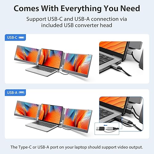 Miniatura 7 de KYY Extensor de pantalla para laptop, monitor portátil FHD 1080P USB-C de 14 pulgadas, monitor de computadora IPS, monitor dual para pantalla