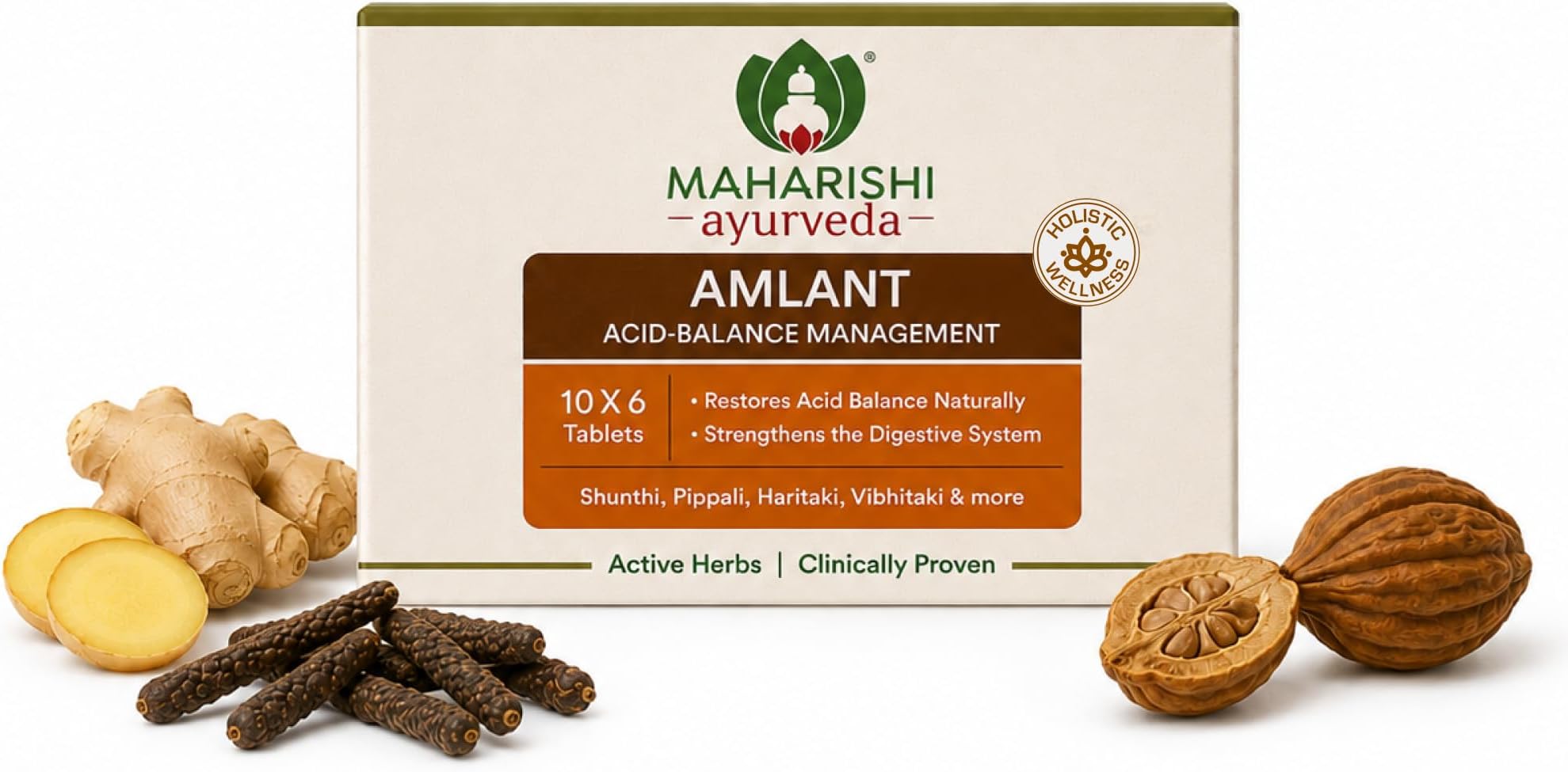 Amlant For Heartburn Gas & Bloating, Strengthens Digestive System Helps in reducing Recurrence Quick Relief from Clinically Proven Enriched with Haritaki and other 14 other potent Herbs 60 Tablets Pack of 1