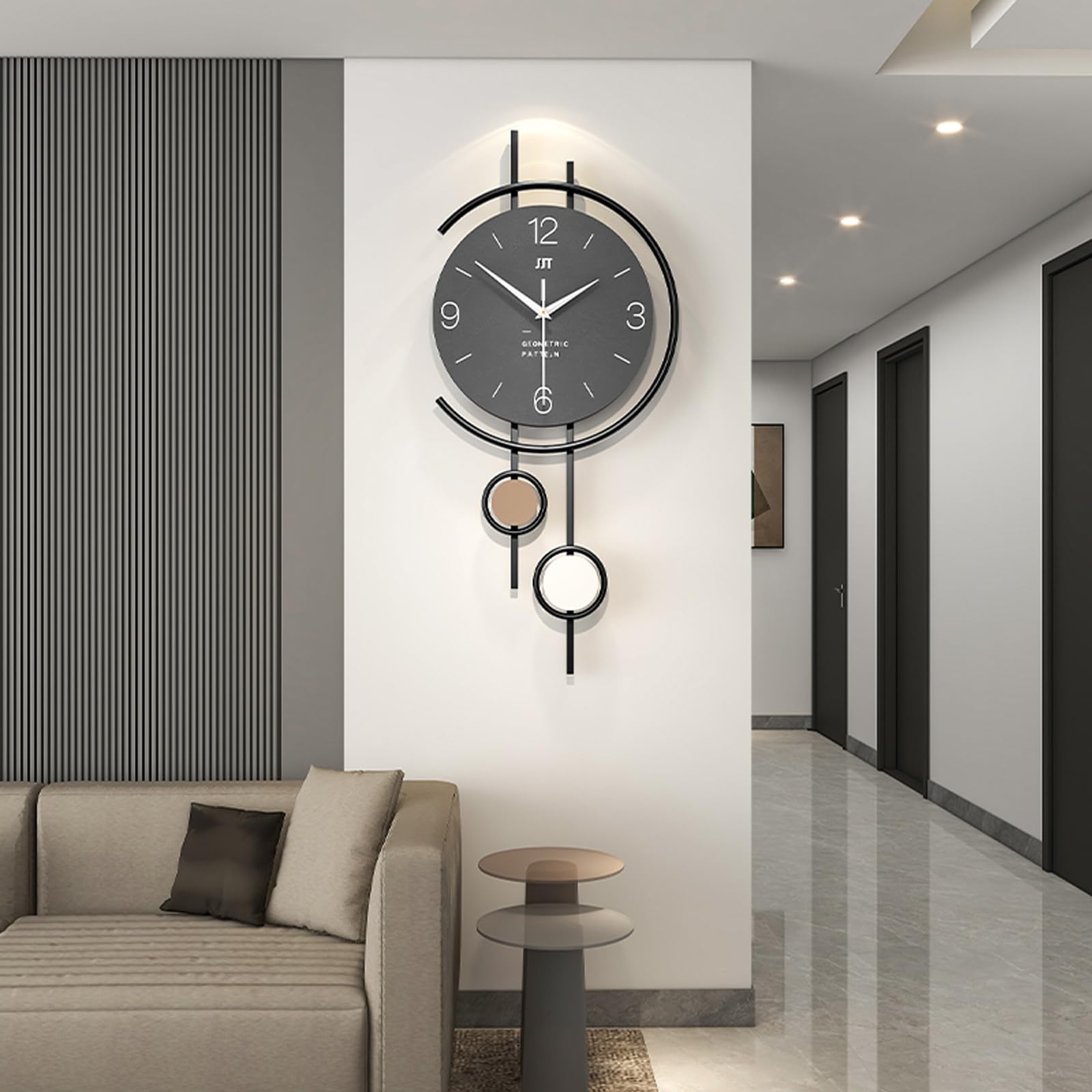 Große Schwarz Wanduhr für Wohnzimmer Minimalistisch Dekorative Moderne Metall Wanduhren Lautlos Ohne Tickgeräusche Batteriebetrieben für Küche Büro Schlafzimmer, 31x68cm