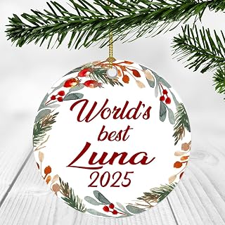 Merry Christmas Ornament with Name Luna Ornament - World's Best Luna - Xmas Tree Decorations Gift for Luna, Christmas Ornaments 3 Inch Plastic Flat for Tree