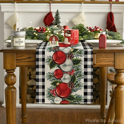 Miniatura 7 de Artoid Mode Camino de mesa de Navidad con diseño de búfalo blanco y negro, con diseño de búfalo, decoración de mesa de comedor para exteriores,