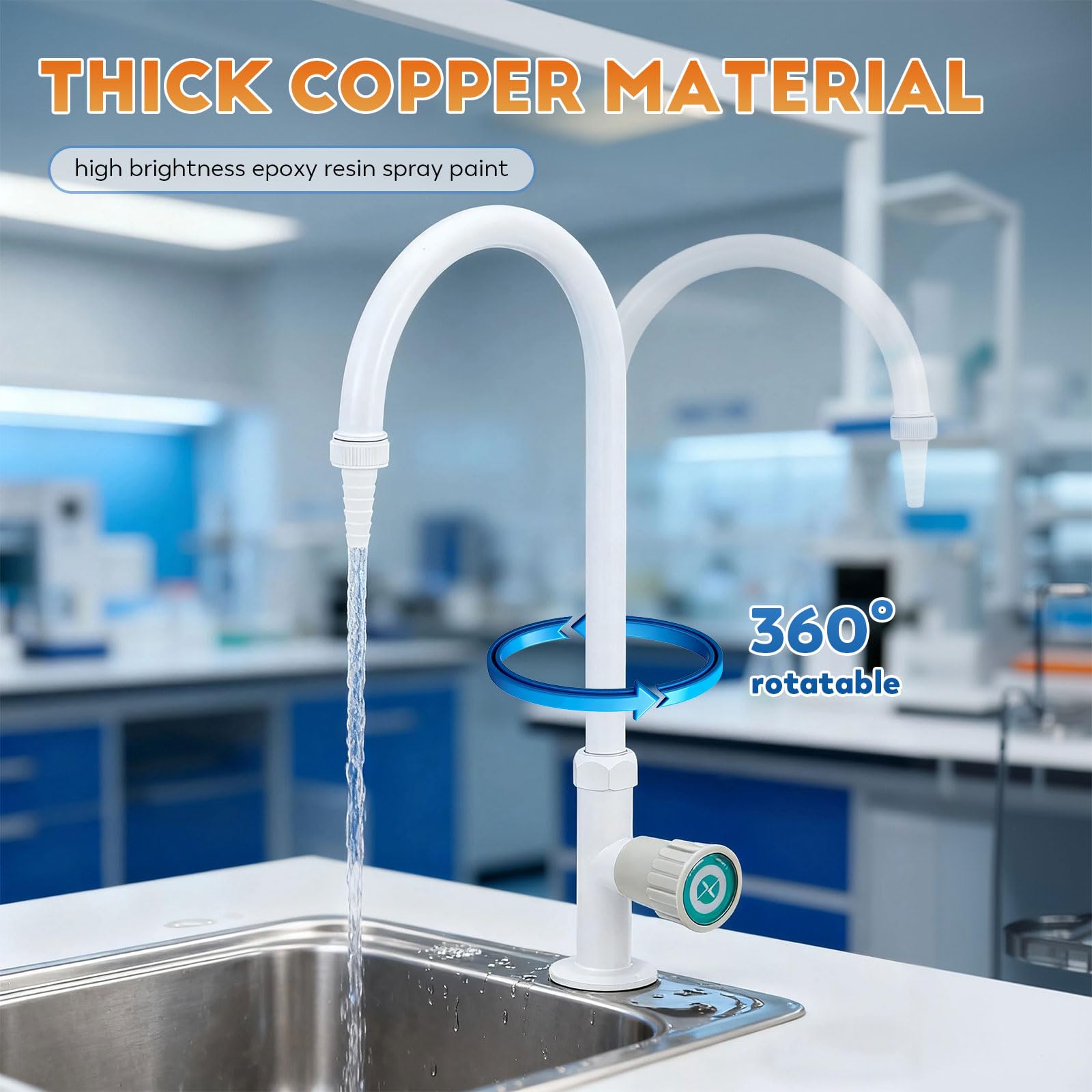 CGOLDENWALL Robinet Laboratoire, Cuivre Revêtu Époxy, Col de Cygne 360° | 20 Bar, G1/2, 0-99°C, Vanne Céramique, pour Industrie, École et Laboratoire