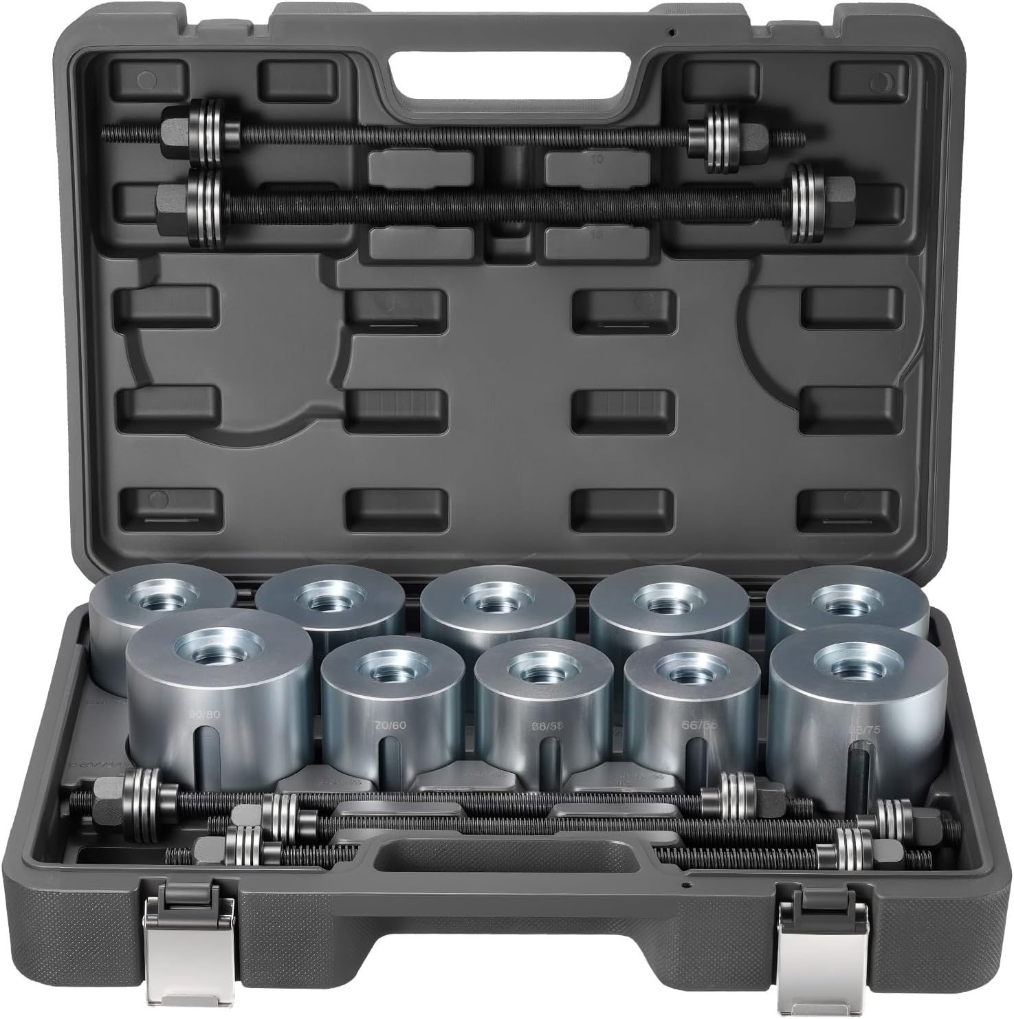 VEVOR Pull and Press Sleeve Kit, 27 PCS, Steel Bush Removal Insertion Sleeve Tools with Carrying Case, Compatible with LCV and HGV Engines, for Removing and Installing Bushings, Bearings, and Seals