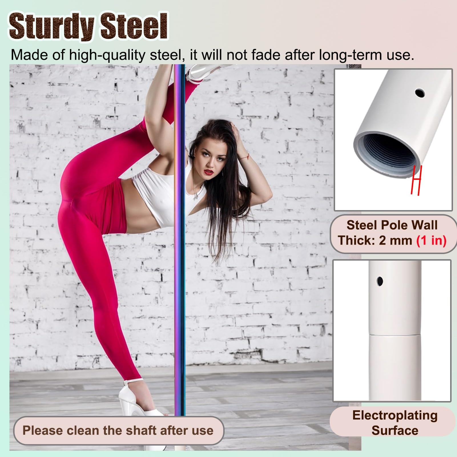 Palo Pole Dance da Casa Colorato con Barra di Estensione 360° Girevole per Moquette Soffitti 40cm