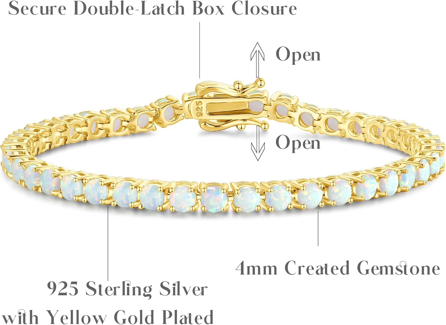 FANCIME Birthstone Bracelet 14K Gold Plated Tennis Bracelets Sterling Silver with Gold Plated Fine Jewelry Wedding Bridal Prom Birthday Gift for Women Her, Length 7.2 Inch Width 4mm - Image 3