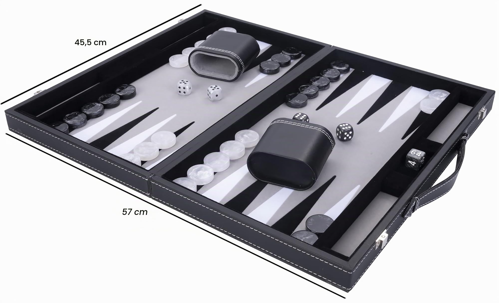 Engelhart - 250509 - Gran Backgammon de Lujo 18 Pulgadas - 45 cm - Símil Cuero & Incrustación de Fieltro - Dados & Fichas Nacaradas + 2 Cubiletes - Juego de Estrategia - Profesional & Ocio