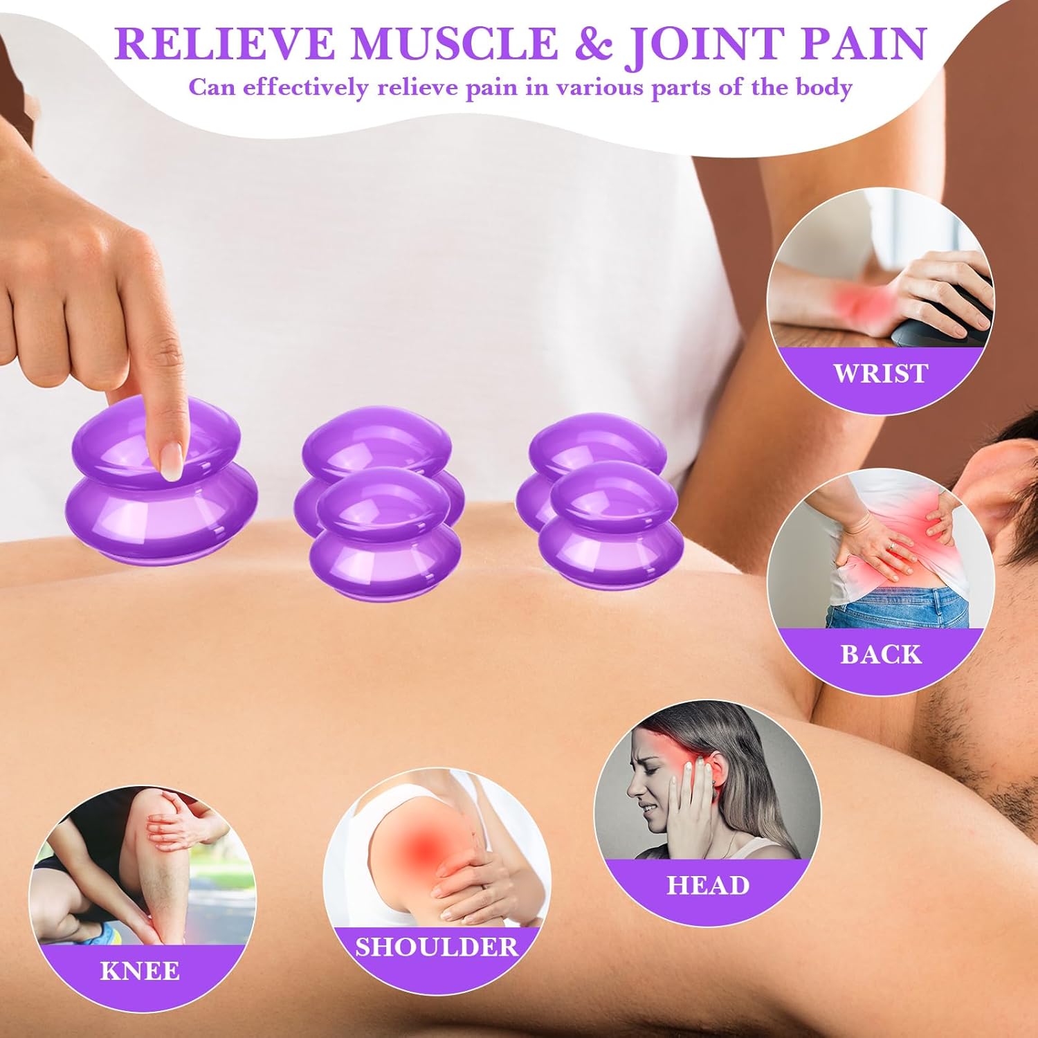 Geiserailie 16 Pcs 4 Sizes Cupping Therapy Set Silicone Cupping Massage Cups Professional Chinese Therapy Cup Vacuum for Body Muscle Nerve(Purple) - Image 4