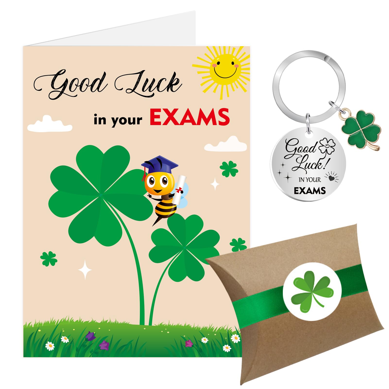 Good Luck in Your Exams Card, Good Luck in Your Exams Keyring Gifts, SATS A Levels GCSE Good Luck Exams Card Keyring Gifts for Students