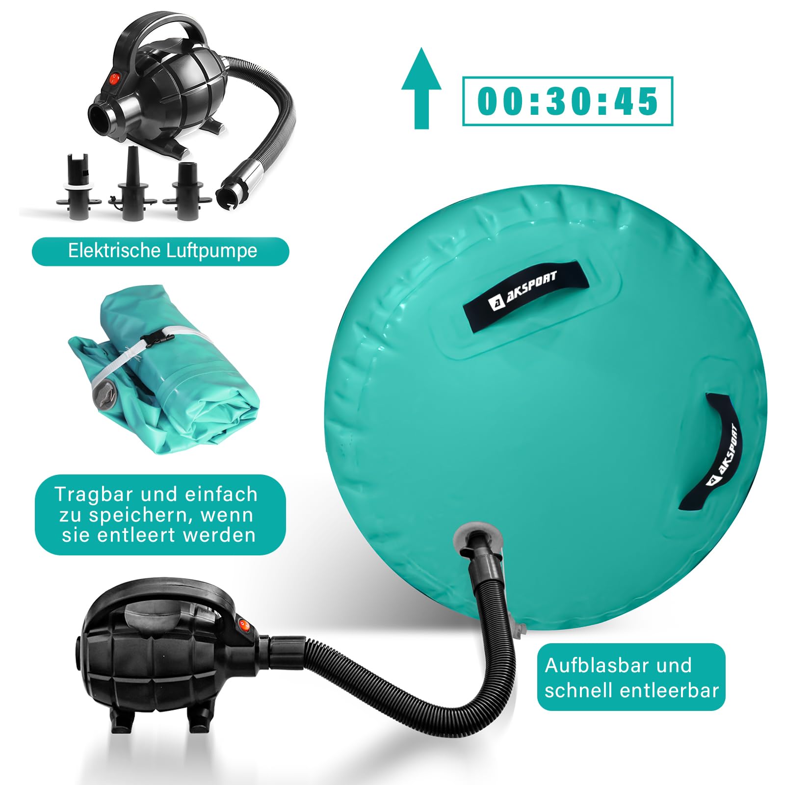 AKSPORT Air Matte Rolle Aufblasbare Air Roller Gymnastik Air Rolle Turnen mit elektrischer Luftpumpe für den Heimgebrauch/Yoga/Cheerleading/Tumbling/Back