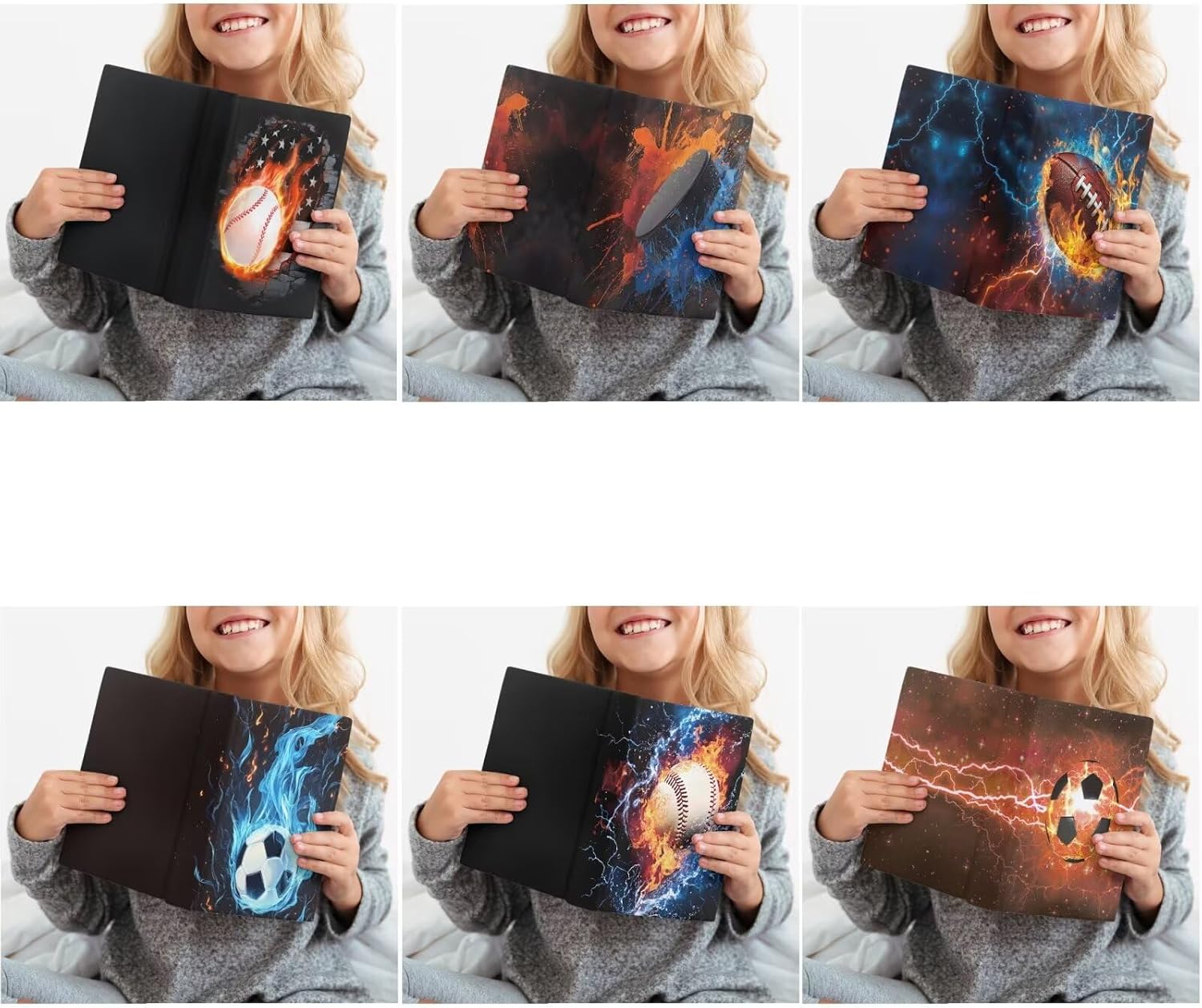 Rnyleeg 6 Piece Fabric Book Covers 9x11 for Men Teen Boys Ball Themed Stretchable Reusable Book Protector Washable Book Sleeve for Textbooks Bibles Notebooks
