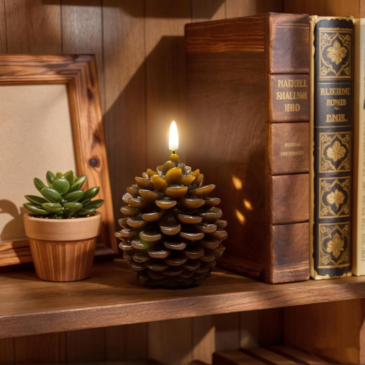 Flame-free LED pinecone candles with a timer, made from real wax and battery-powered, make for a charming rustic home decor piece for your mantel or dining table. Brown (4.8 inches × 3 inches)