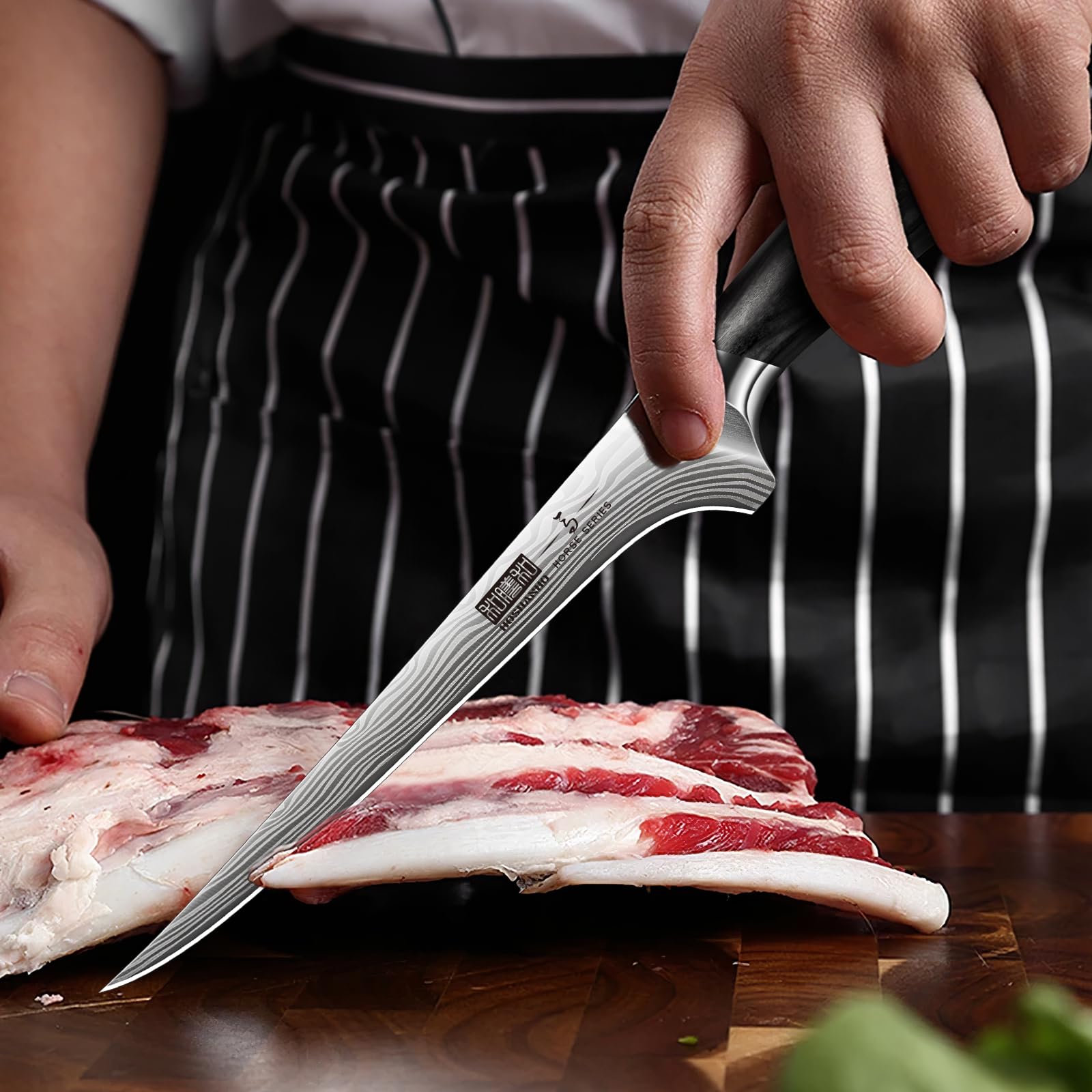 HOSHANHO 18cm Filetiermesser Küchenmesser aus Hochwertigem Edelstahl, Kochmesser Profi Fischfiliermesser für Fisch und Fleisch, Fischmesser mit scharfe Klinge & Pakkaholz Griff