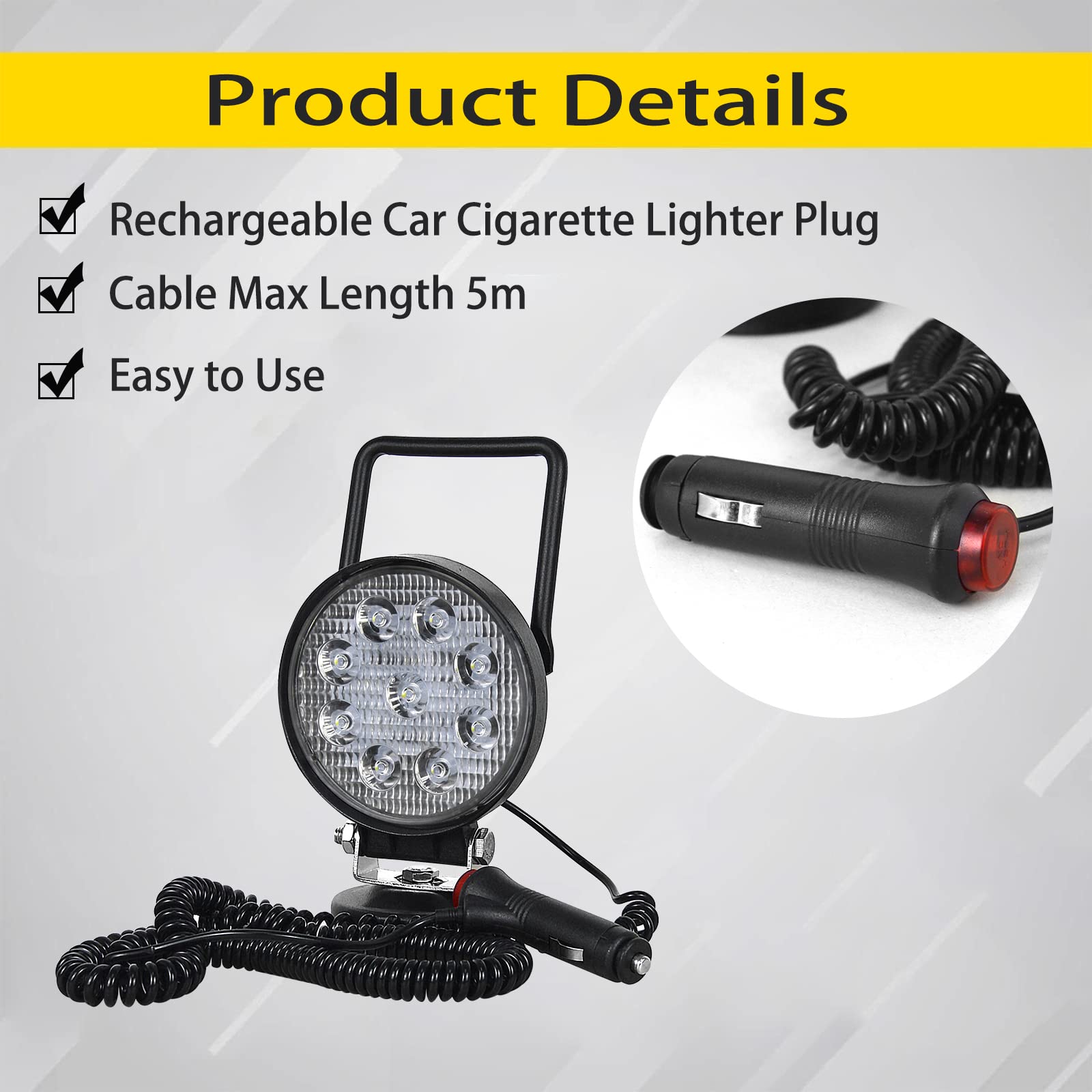 PICAA Redondo Faro Trabajo LED Con Base Magnética Focos de Coche, 2 Piezas 4 Pulgadas 27W Faros Led Tractor 4x4 Camino 12V 6000K Impermeable Luces de Trabajo Led Barra Led para Offroad ATV SUV Camión