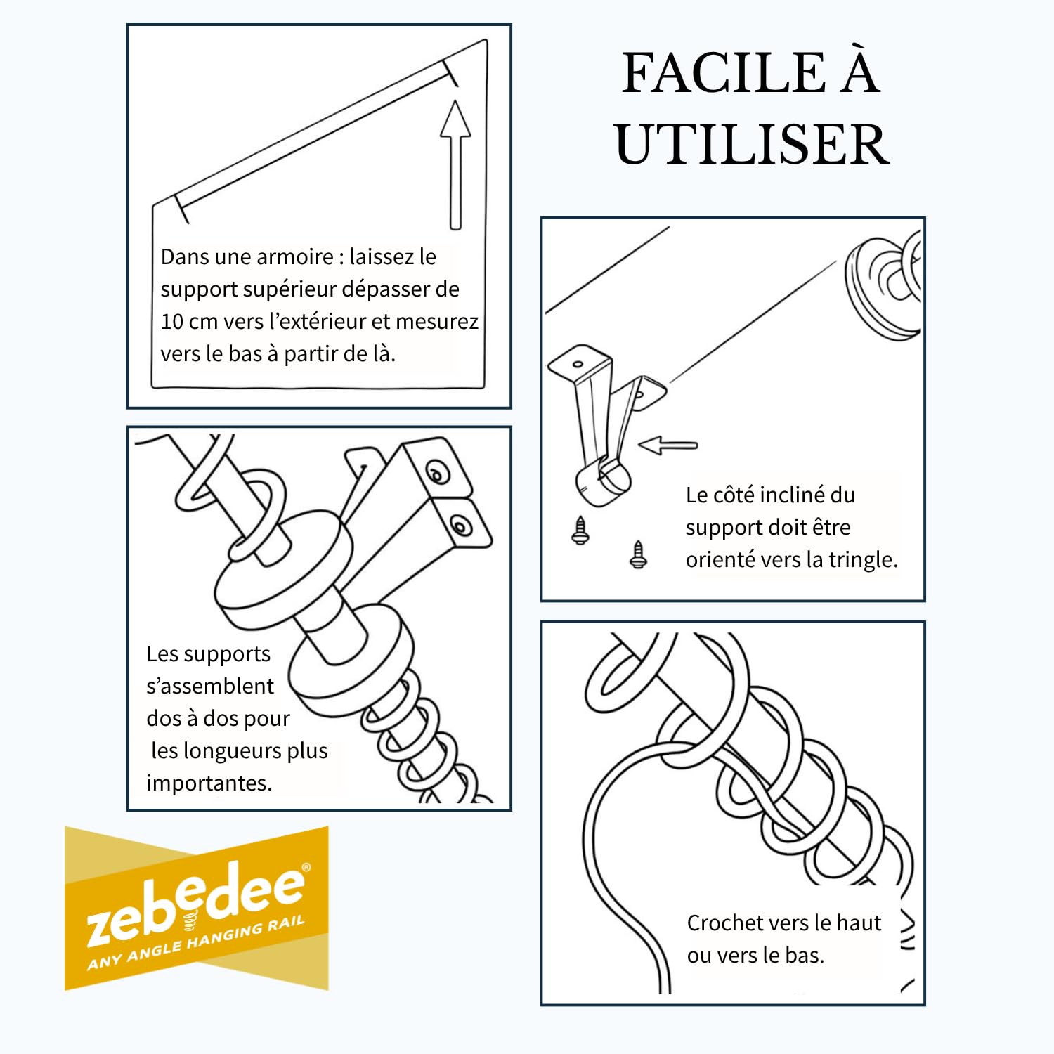 Zebedee Tringle à vêtements d'angle pour plafond incliné, armoire de grenier, rangement de grenier et porte-manteau en spirale sous les escaliers (900 mm)
