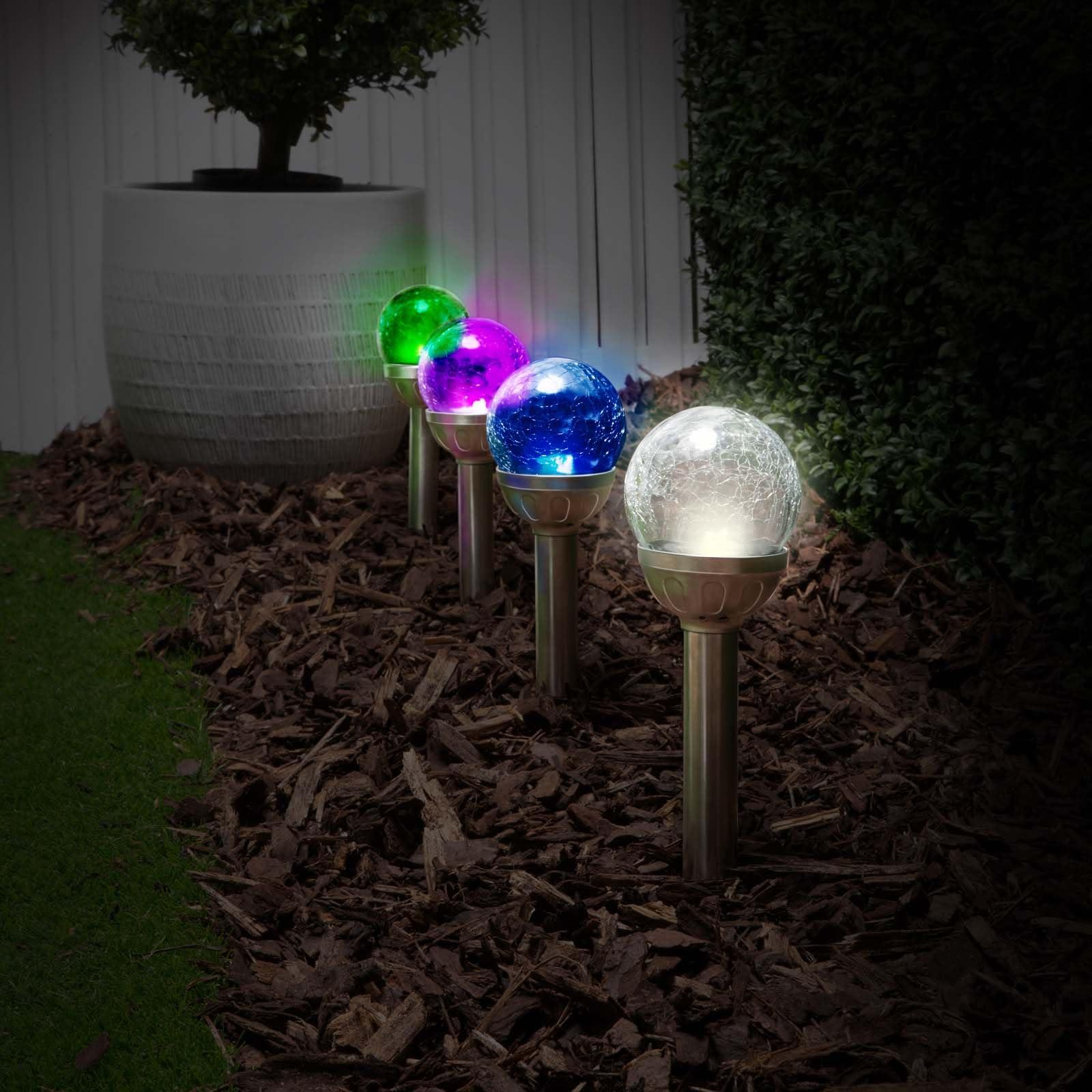 Eaxus Zestaw 10 lamp solarnych LED ze stali nierdzewnej w kształcie kuli ze światłem crackle, lampa solarna, dekoracyjna lampa ogrodowa, zmiana koloru