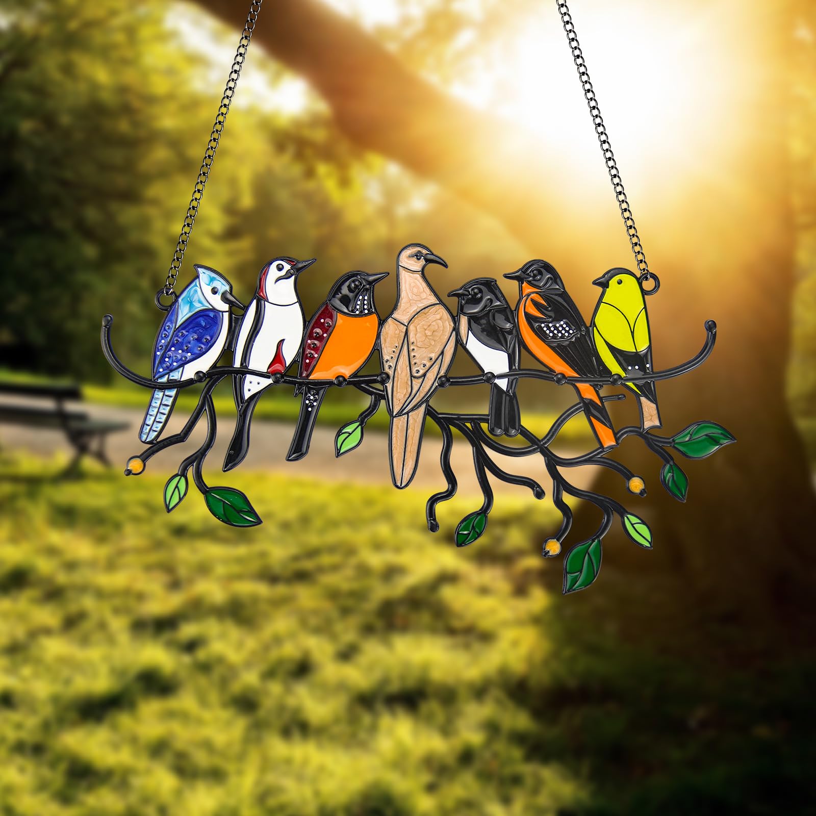 Amazon.com: 7 Stained Glass Birds on Branch Window hangings