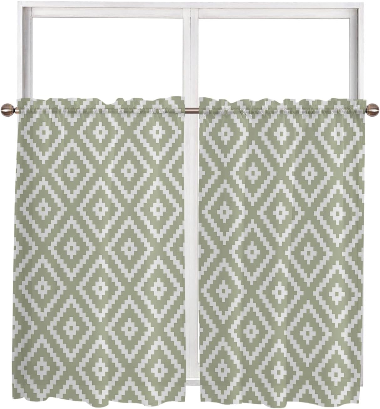 Sage Green Window Sheer Curtain Panels Sets of 2, Drape Curtains 72 Inches Long for Kitchen, Bedroom, Living Dining Room, Rod Pocket Drapery, Modern Abstract Minimalist Geometric 104x72