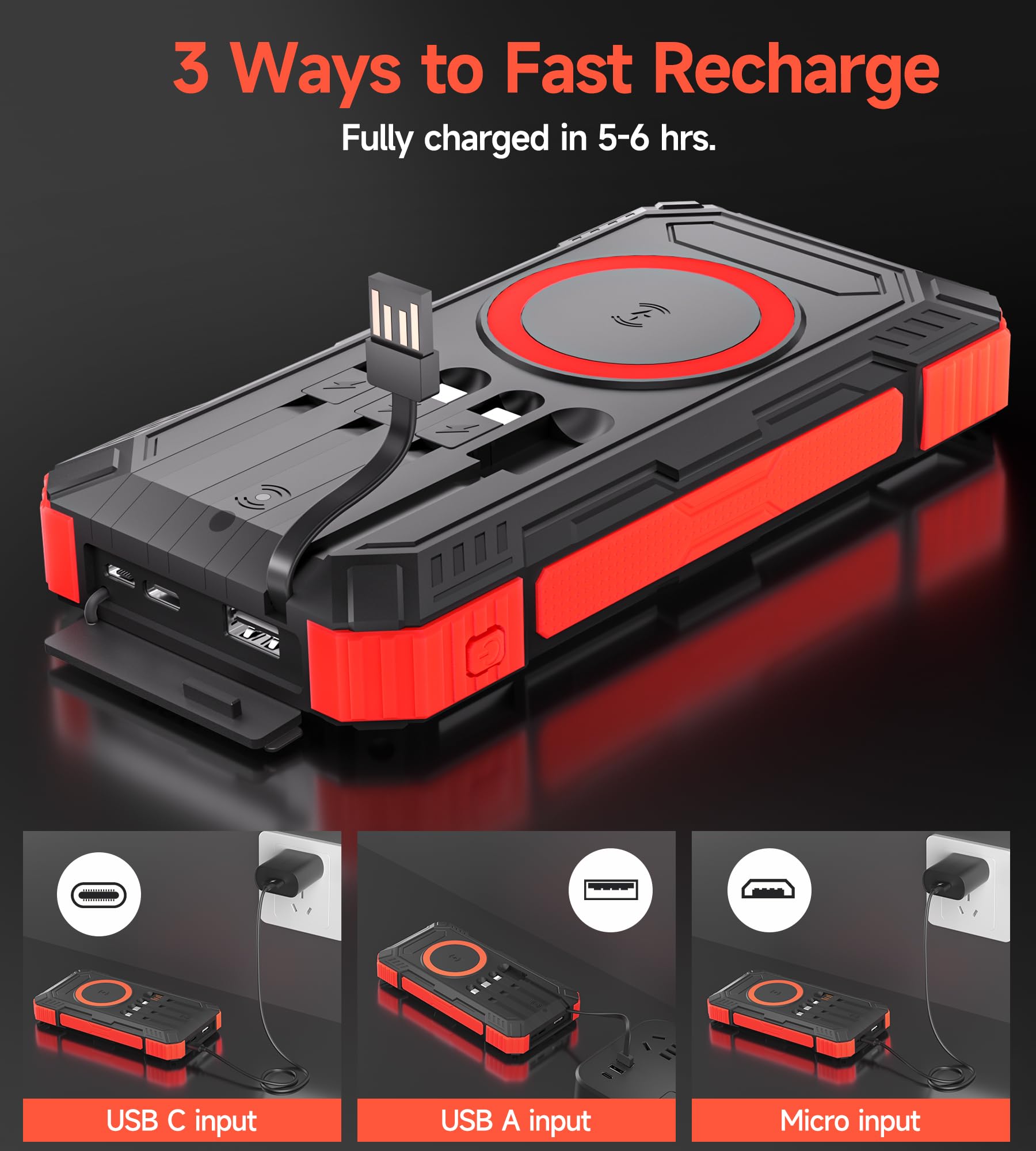 Batteria Esterna Solare 56800 mAh, Banca di Potere Solare Esterna Stessa Consegnata con 5 Uscite, 3 Ingressi, Torcia Elettrica, Moschettone, Bussola Qc 30 E USB C Pd 20w