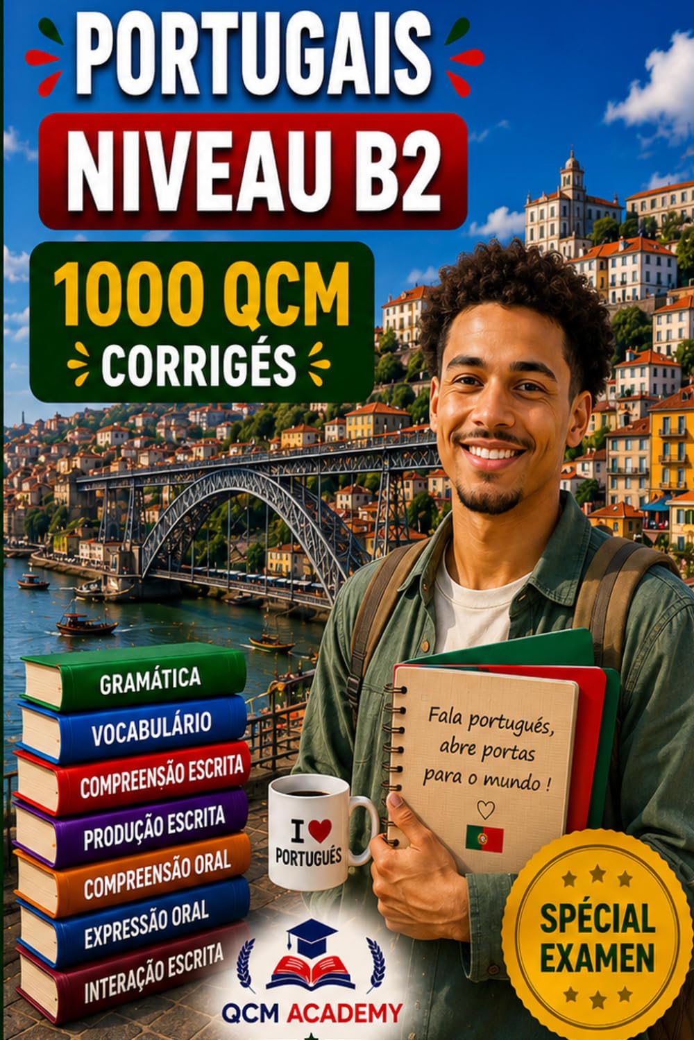Portugais Niveau B2: 1 000 QCM corrigés | Cahier d'entraînement pour perfectionner le portugais en autonomie | Vocabulaire, grammaire, conjugaison, orthographe | CECRL