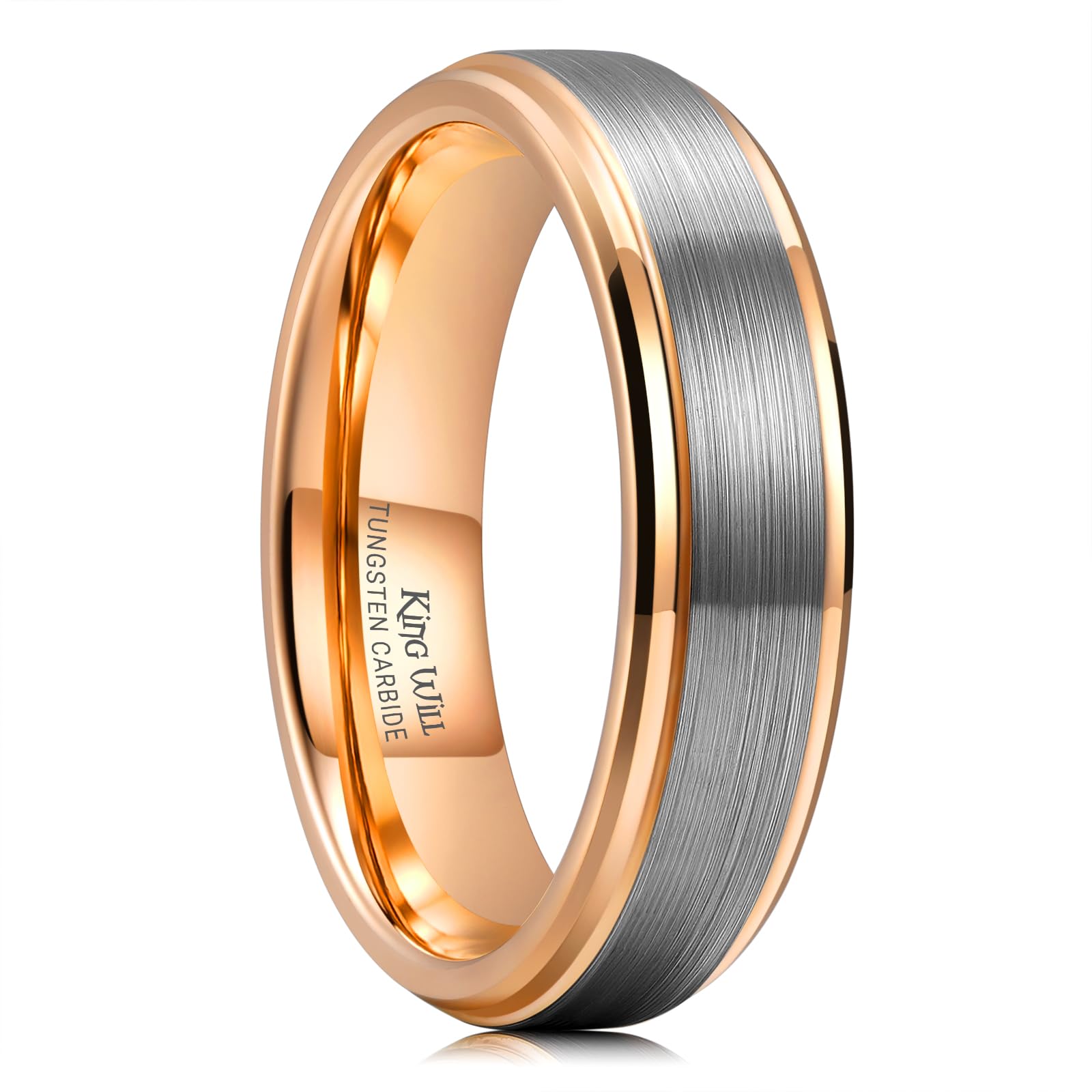 King Will Mens Brushed Wedding Band, Two Tone Matte Step Edges/Pipe Cut, Tungsten Carbide Anniversary Promise Rings Comfort Fit