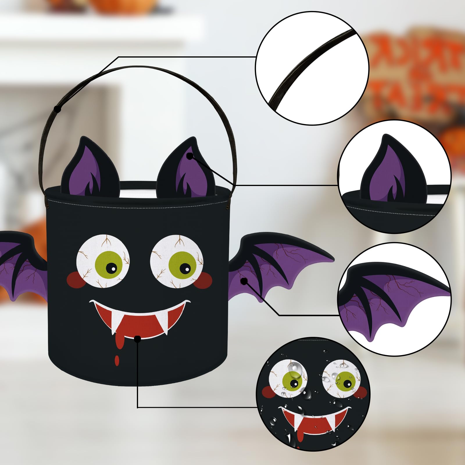 Clastyle 8L Halloween Pequeño Bolsa de Dulce Murciélago con Asa Bolsa de Caramelo Truco o Trato Wacky para La Regalos de Fiesta Decoraciones, Murciélago 3D