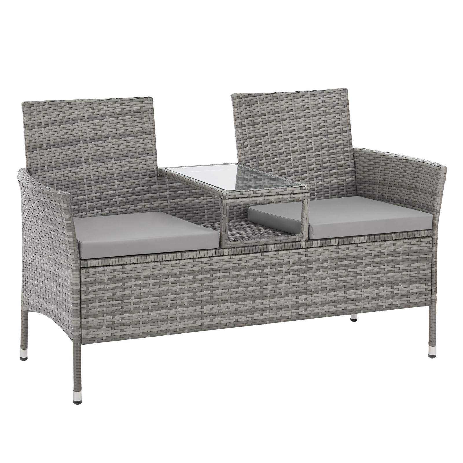 SVITA CHICAGO Sitzbank mit integriertem Beistelltisch – Polyrattan Gartenbank in Grau