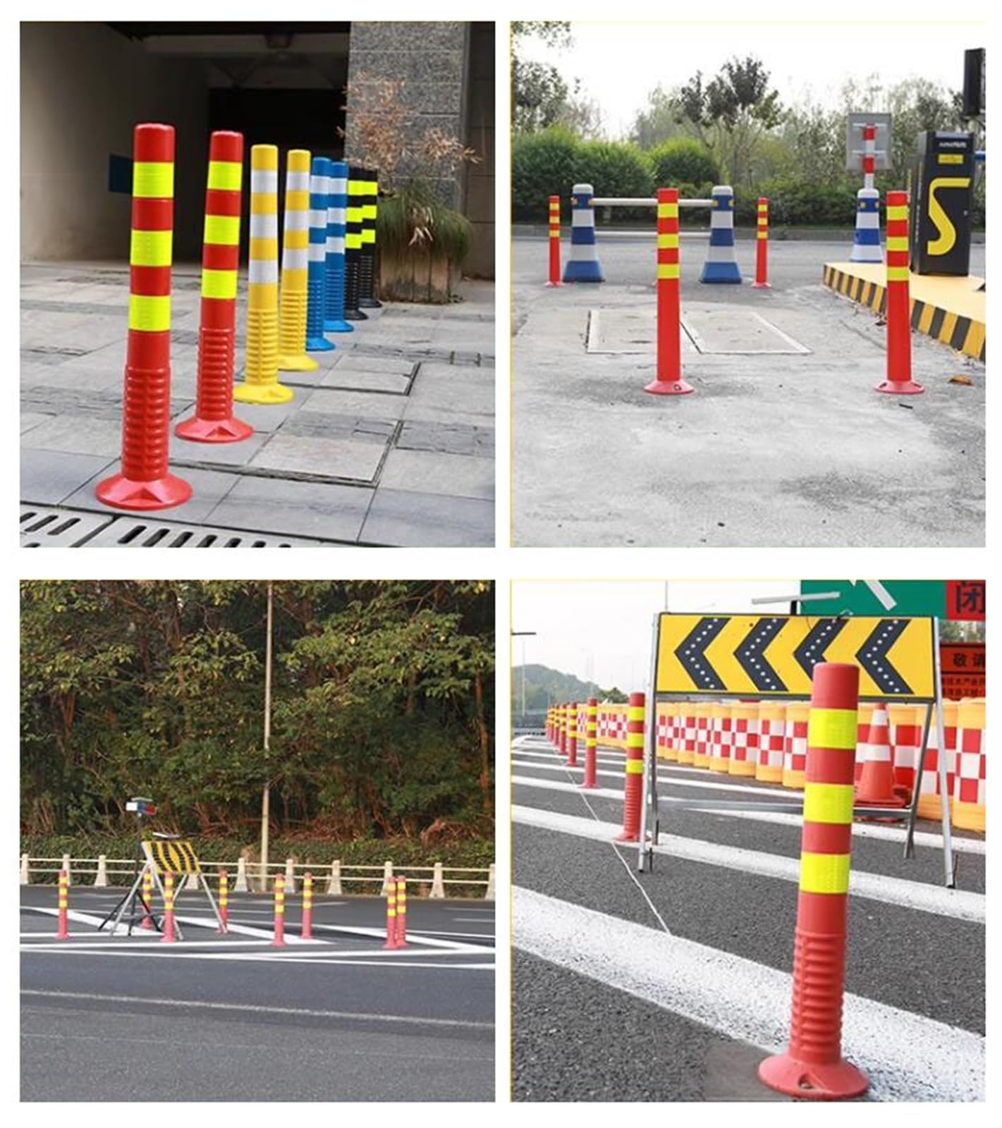 Poteaux de stationnement, 4/6/8 cônes de signalisation Flexibles de 74 cm avec Bandes réfléchissantes - Bornes de sécurité durables pour Le stationnement et Les Chantiers, pour Les trottoirs