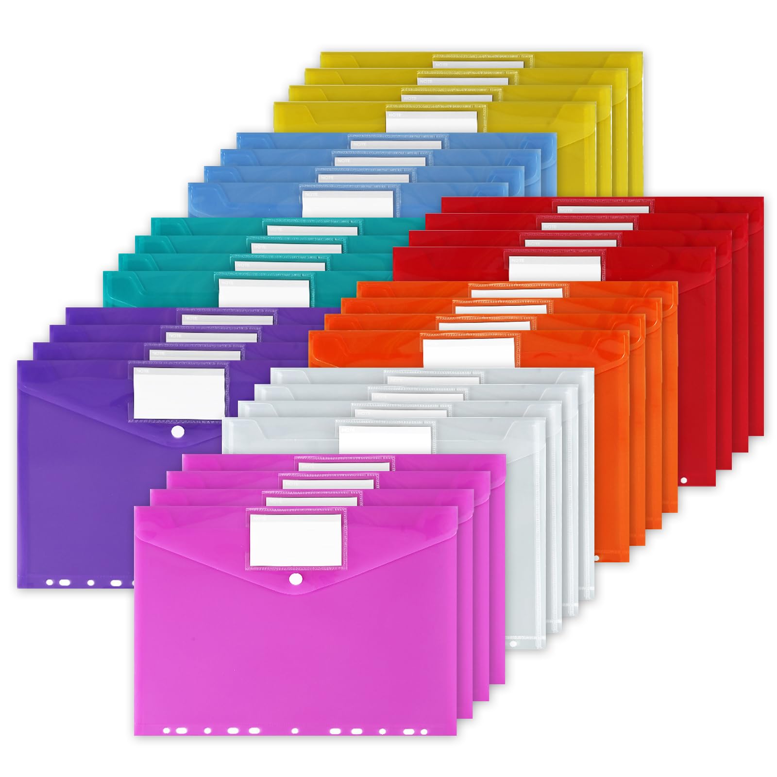 32Pcs A4 Clear Plastic Wallets File Folders with Label Pocket 11 Hole Ring Binder and Button