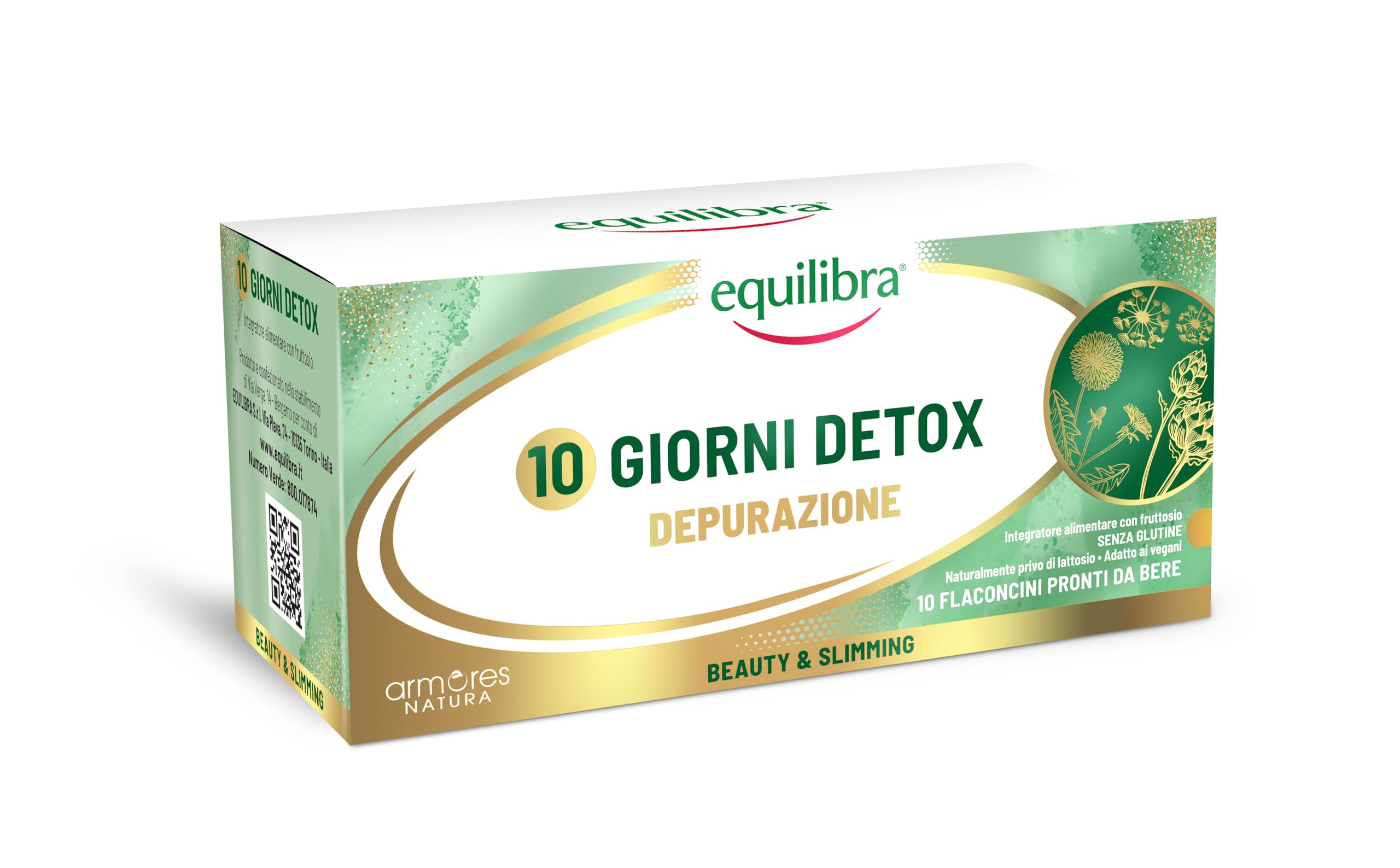 Equilibra 10 giorni Detox, 10 flaconcini, Integratore a base di estratti vegetali e Colina. Con Cardo Mariano e Carciofo che svolgono un'azione benefica per il fegato e depurativa dell'organismo.
