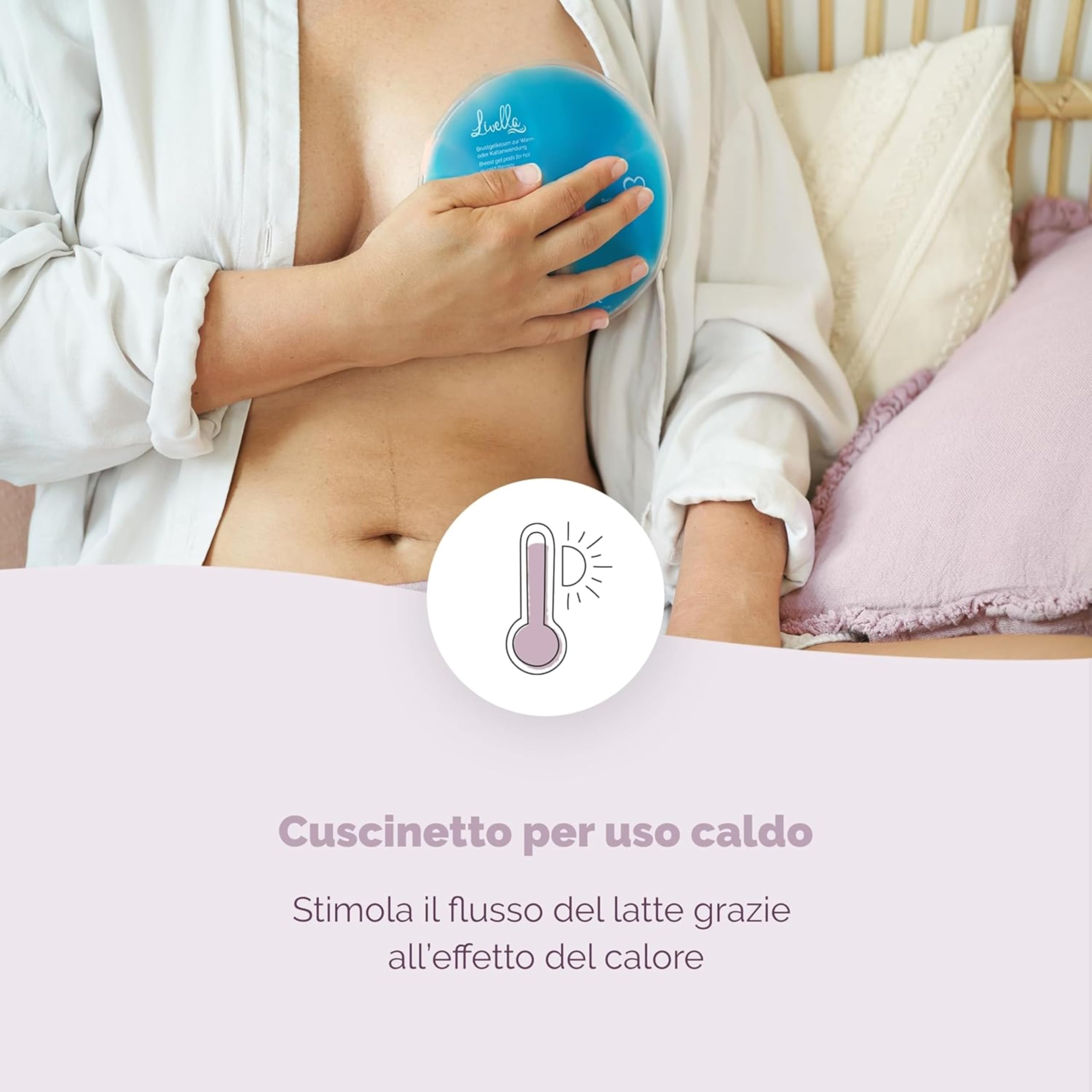 Cuscinetto in gel per il seno Livella 3 in 1 - uso a freddo e a caldo per l’allattamento - Utilizzabile con il tiralatte - Dona sollievo e stimola il flusso del latte - 2 pad e 2 custodie protettive