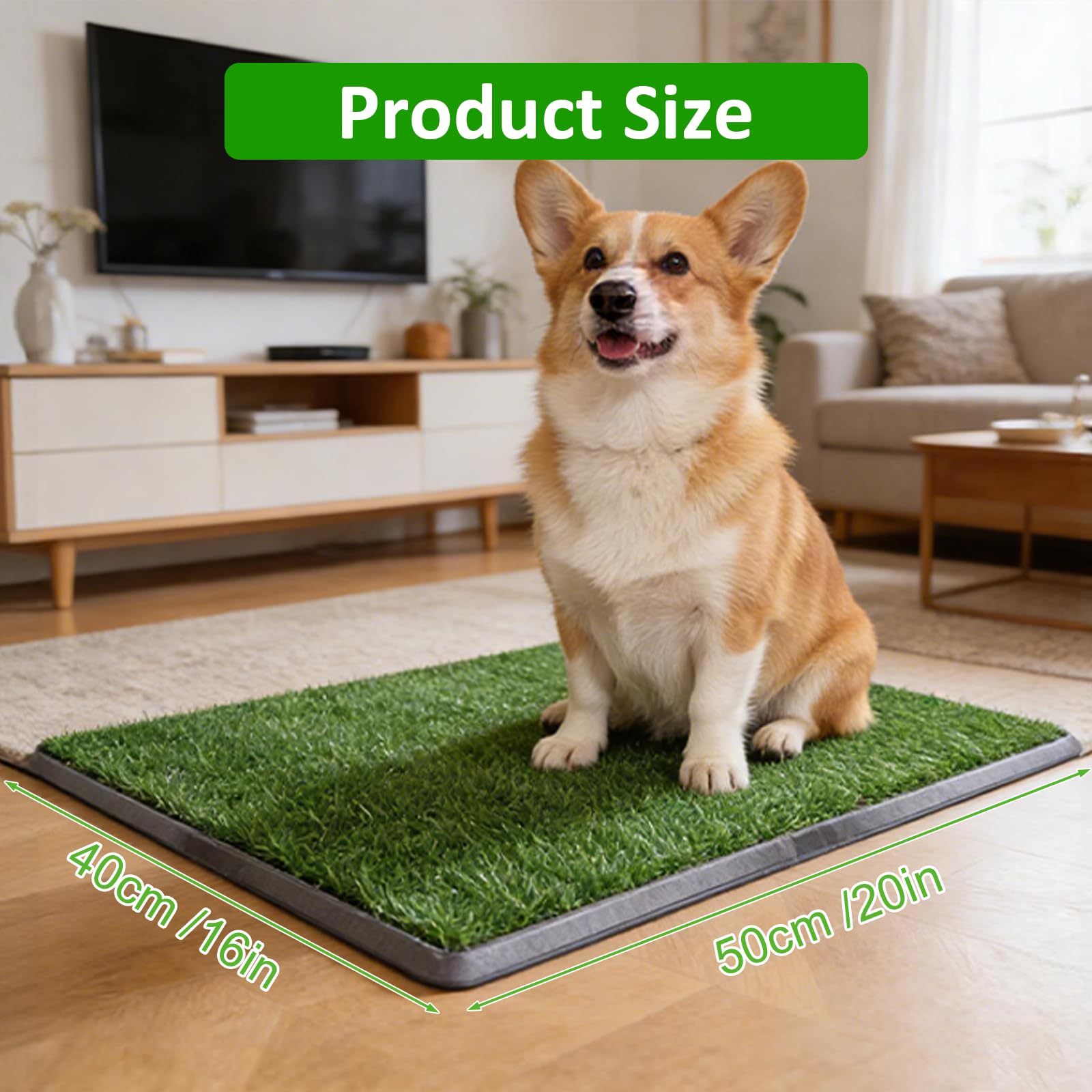 Toilette pour Chien avec Gazon Artificiel, Bac à Litière Lavable Réutilisable, 40,6 x 50,8 cm