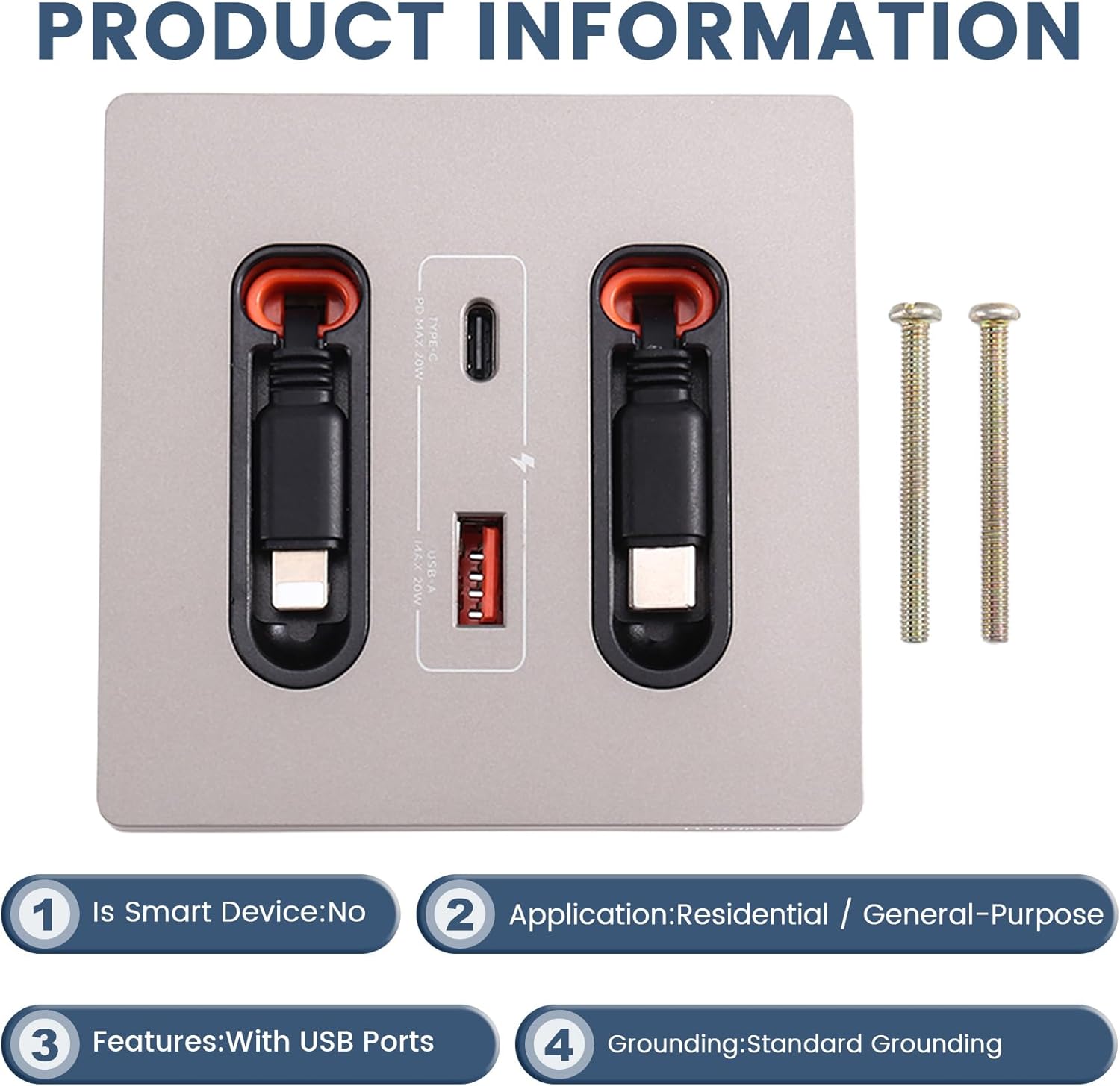 Wsikan ユニバーサル12W壁面パネルソケット、モバイルフォンおよびタブレット用のリトラクタブルUSB-A/USB-C充電ケーブ