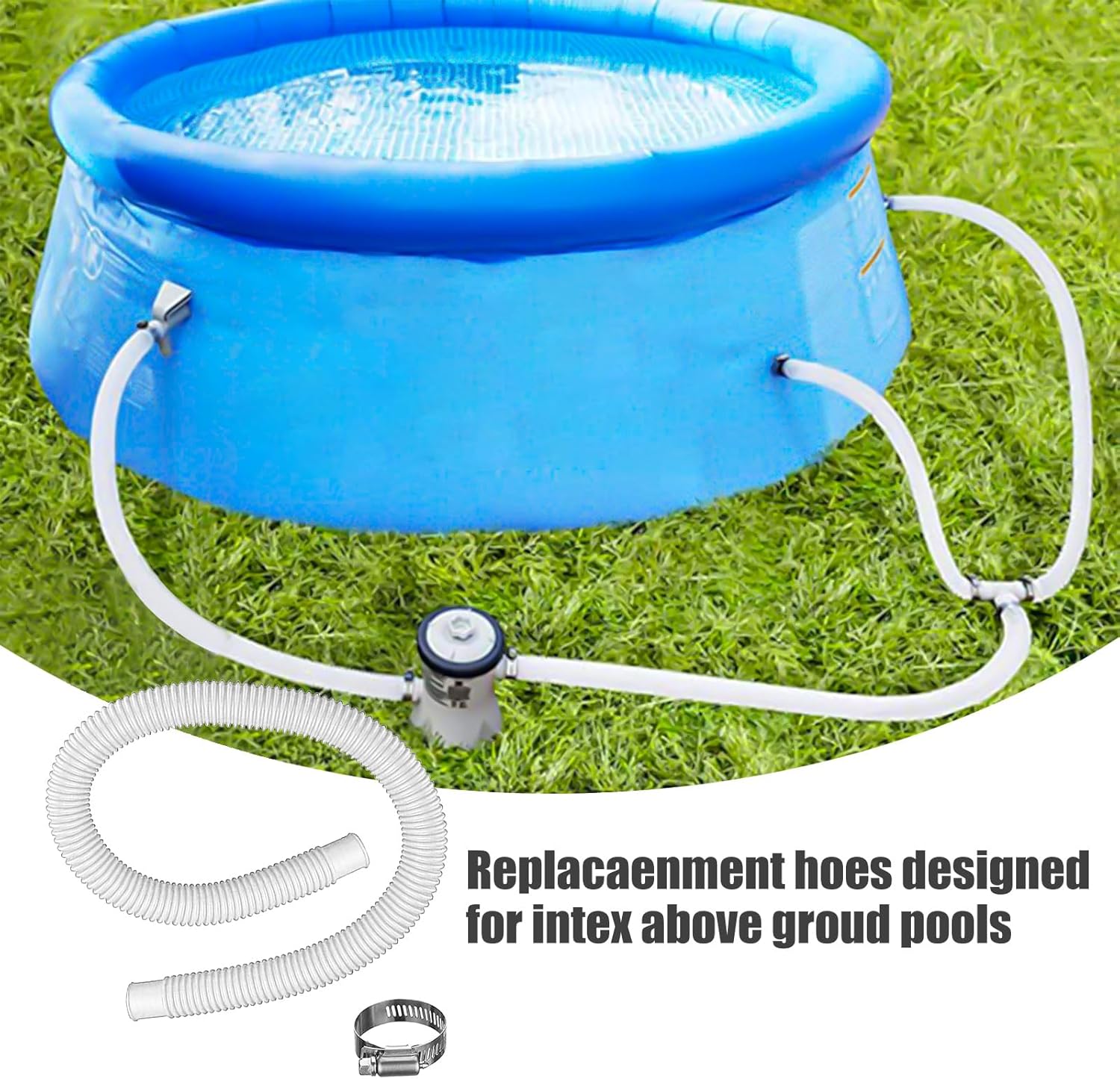 1.5” x 41” Pool Pump Replacement Hose, 2-Pack Above-Ground Pool Hoses with 4 Stainless Steel Clamps, Compatible with Intex, Coleman, Summer Waves Pool Pumps & Filters (3 PACK Blue)