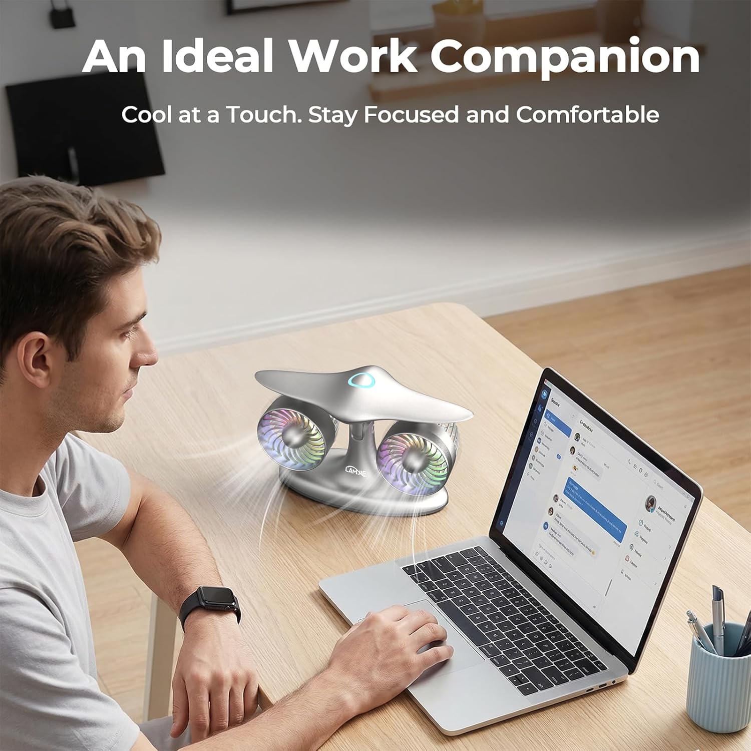 Desk Fan, Wireless Rechargeable Fan for Bedroom, Aircraft Appearance Design, Small Portable and Quiet Table Fan for Home, Office, Kitchen, 3 Speeds(SILVER)