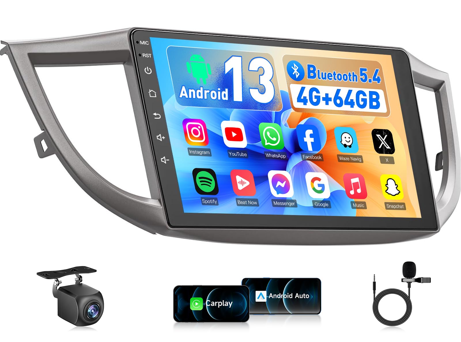 4G+64GB Car Radio Stereo for Honda CRV 2012-2016: Android 13 Head Unit with Wireless CarPlay & Android Auto, Upgrade 10" 1280x800 IPS Touchscreen,