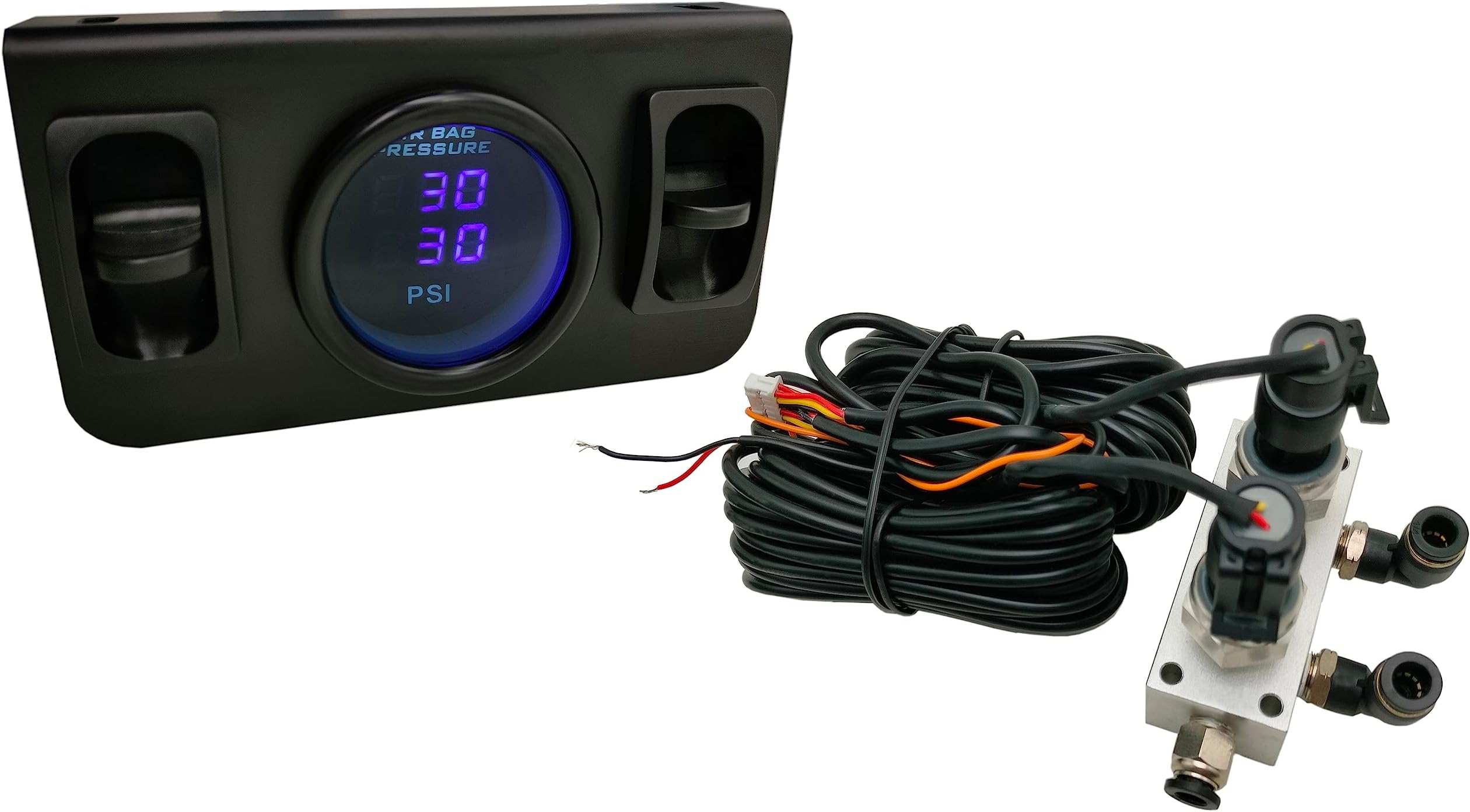 in Cab Dual Air Gauge Control Kit with Digital Paddle Switch for Air Pressure Sensor Control of Air Suspension Kit (Blue)