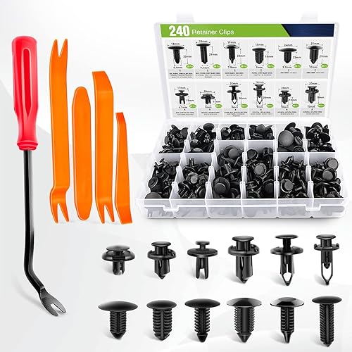 Frokom - 240 piezas de clips de retenedores de coche, remaches para parachoques, parrilla, puerta, 5 piezas de kit de clips de sujetadores para