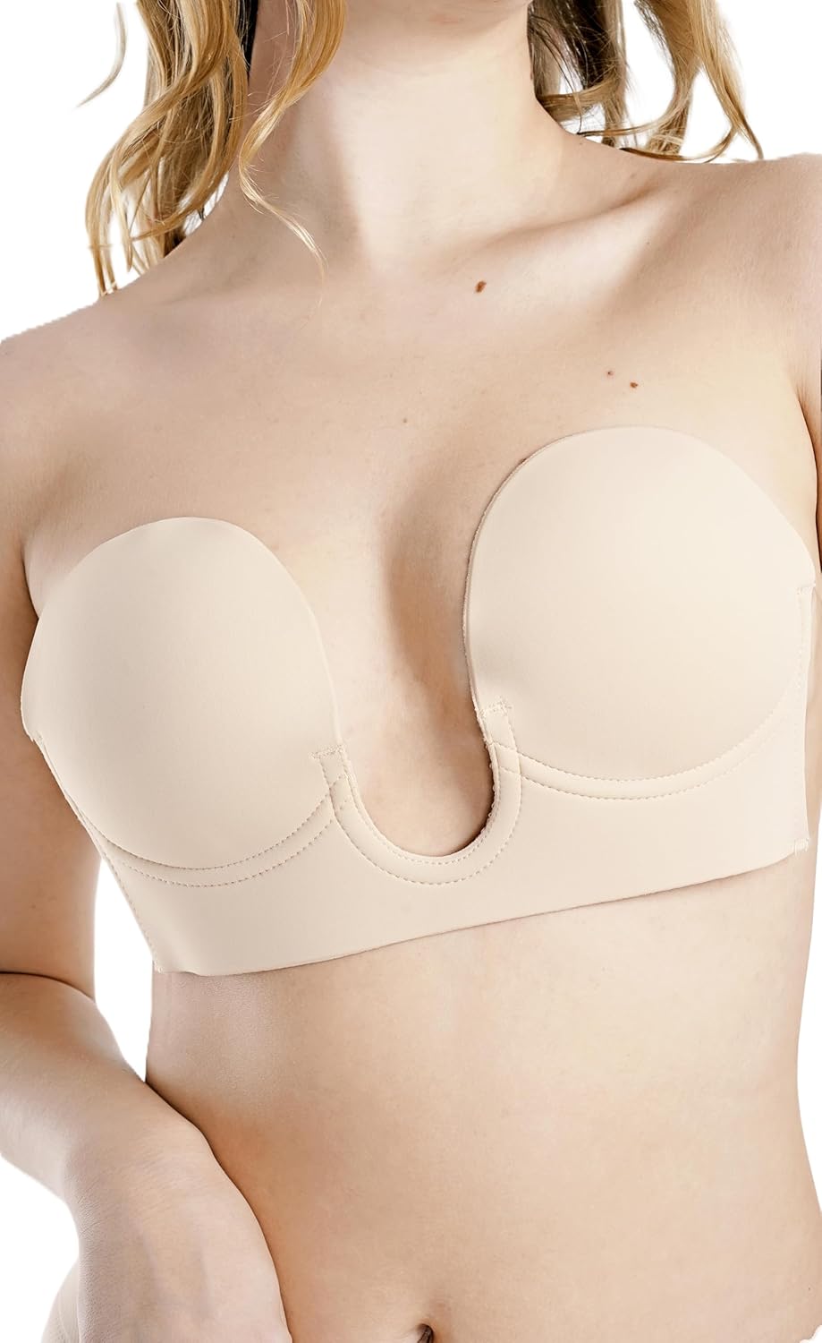 Wonderbum Deep Plunge Adhesive Bra Invisible Lift Support for Low Cut and Plunging Neckline Outfits Nude Sizes A B C D