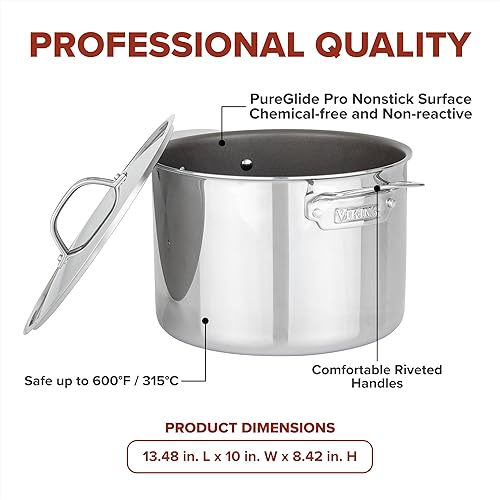 Miniatura 5 de Viking PureGlide Pro - Olla antiadherente de 3 capas de 8 cuartos de galón con tapa, olla de cocina para sopa y pasta, interior de titanio, apta