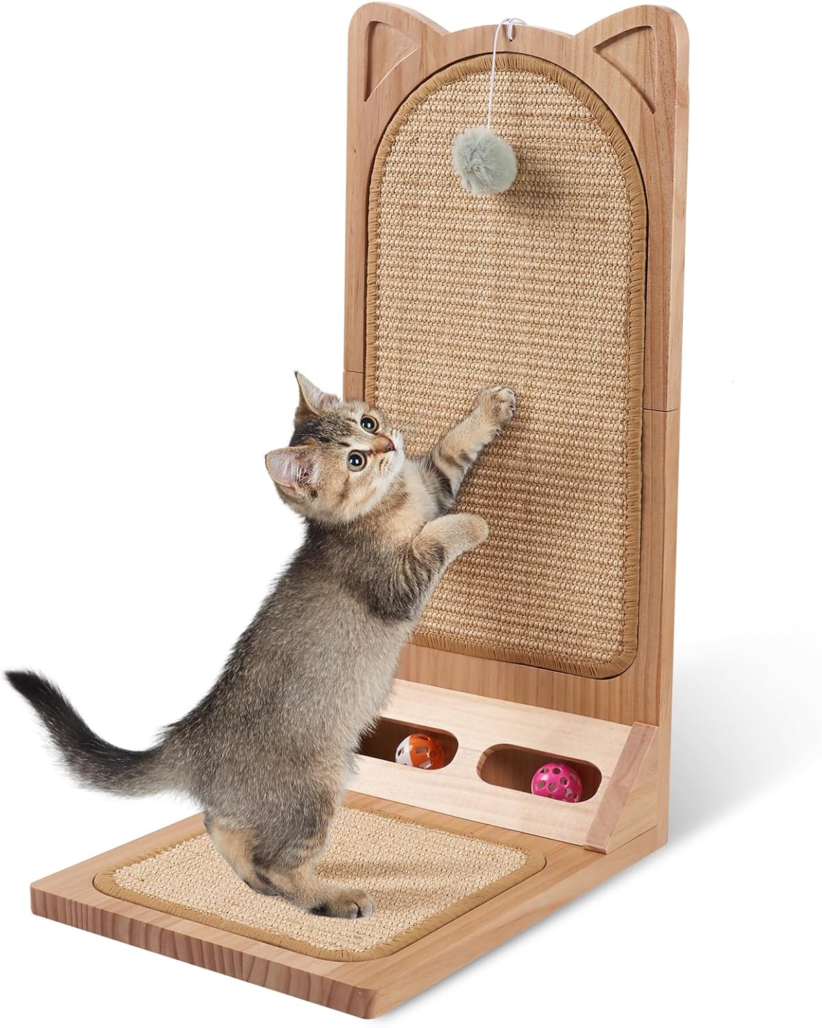 LitaiL Cat Scratching Board Made of Solid Wood, 58 cm High, L Shaped