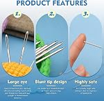 TLKKUE 12 Pcs/3 Tailles Aiguilles à gros feu, Aiguille de fil en acier inoxydable avec filetage d'aiguille, Aile de tapisserie pour coudre Crochet tricoter Broderie (2.08in/2.36en/2.76in)